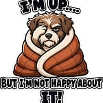 Gallery image of I’m Up Dog T‑Shirt showing grumpy wrapped dog artwork.