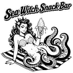 Sea Witch Snack Bar t‑shirt shown in a flat‑lay mockup featuring sea witch with octopus tentacles and ice cream.
