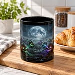 Haunted pumpkin graveyard mug with spooky Halloween artwork