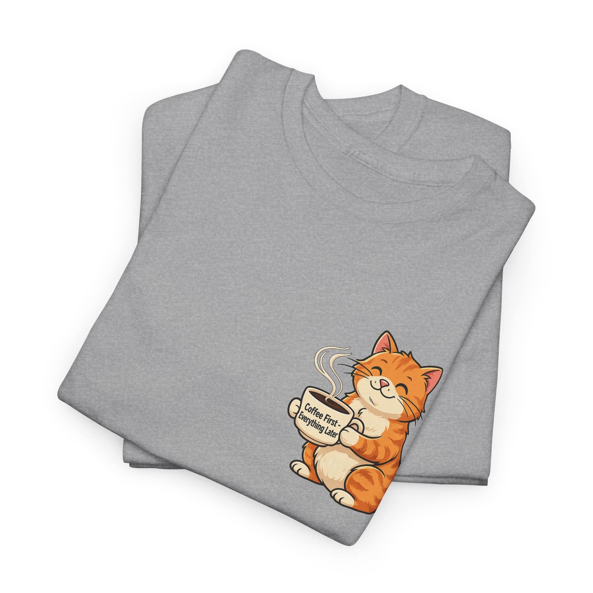 Cat with Coffee T‑Shirt — Cute Orange Kitty Holding Mug Graphic Tee - Image 11