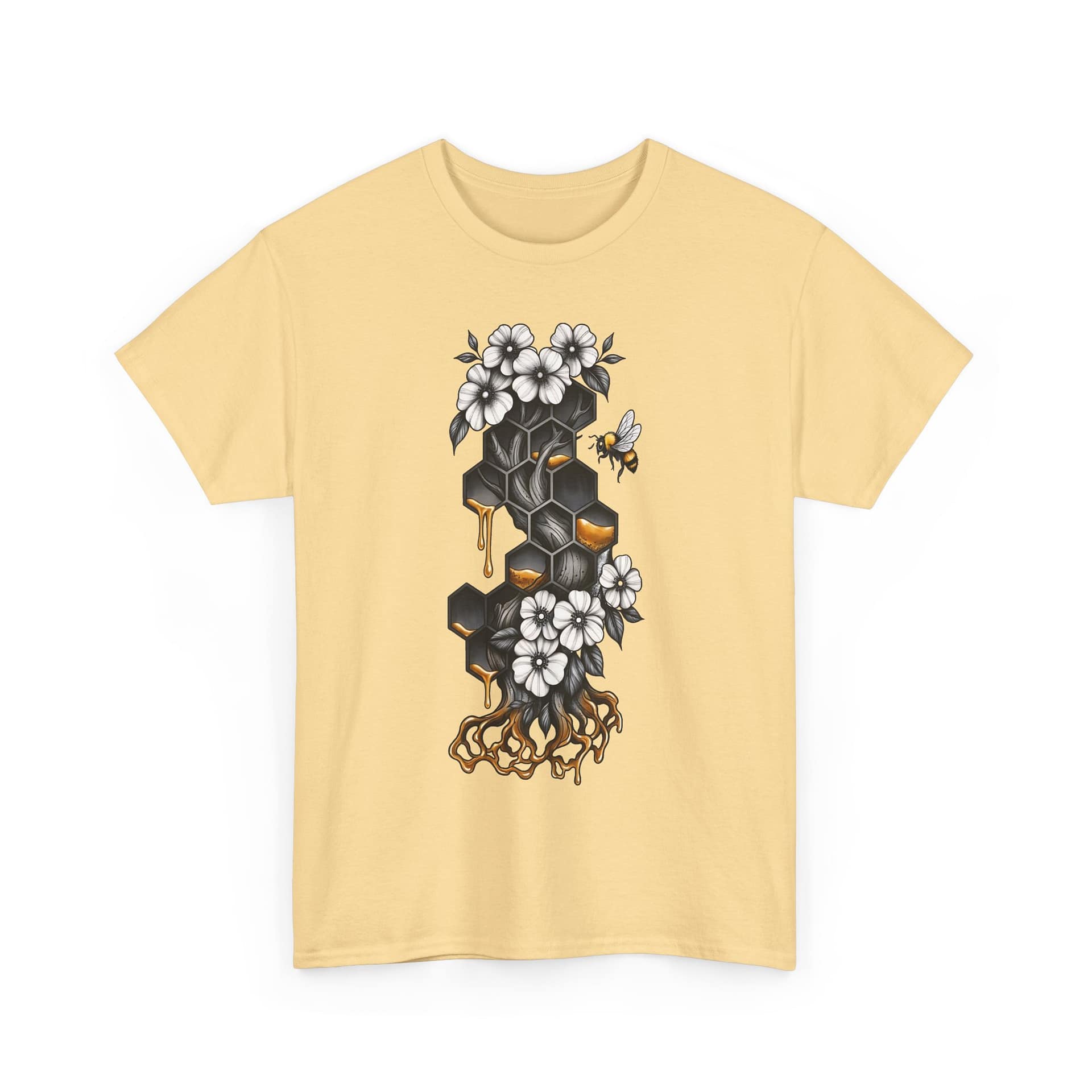 Honeycomb & Blossoms T-Shirt — Floral Bee Graphic Tee - Image 5