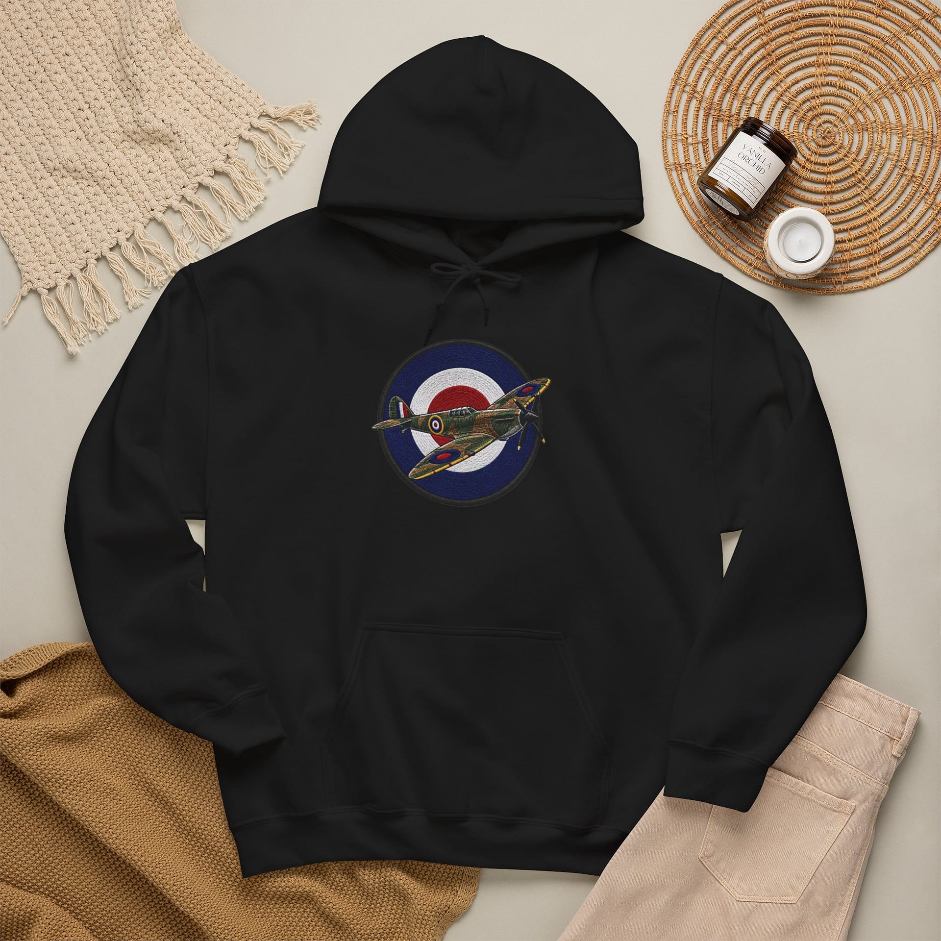 Spitfire Vintage RAF Roundel Hoodie with retro WWII fighter pilot artwork