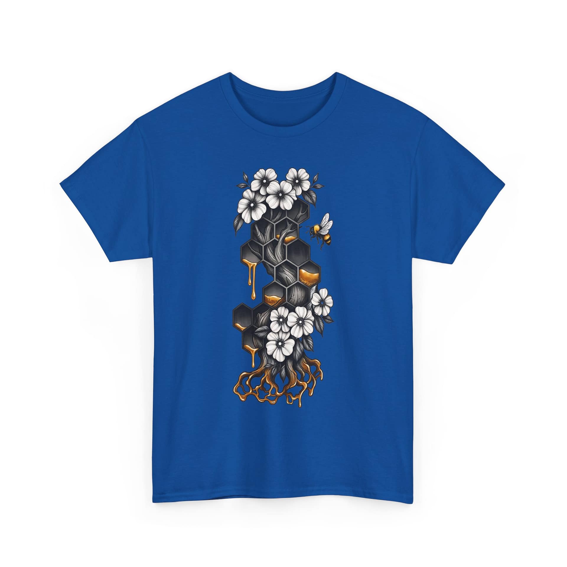 Honeycomb & Blossoms T-Shirt — Floral Bee Graphic Tee - Image 17