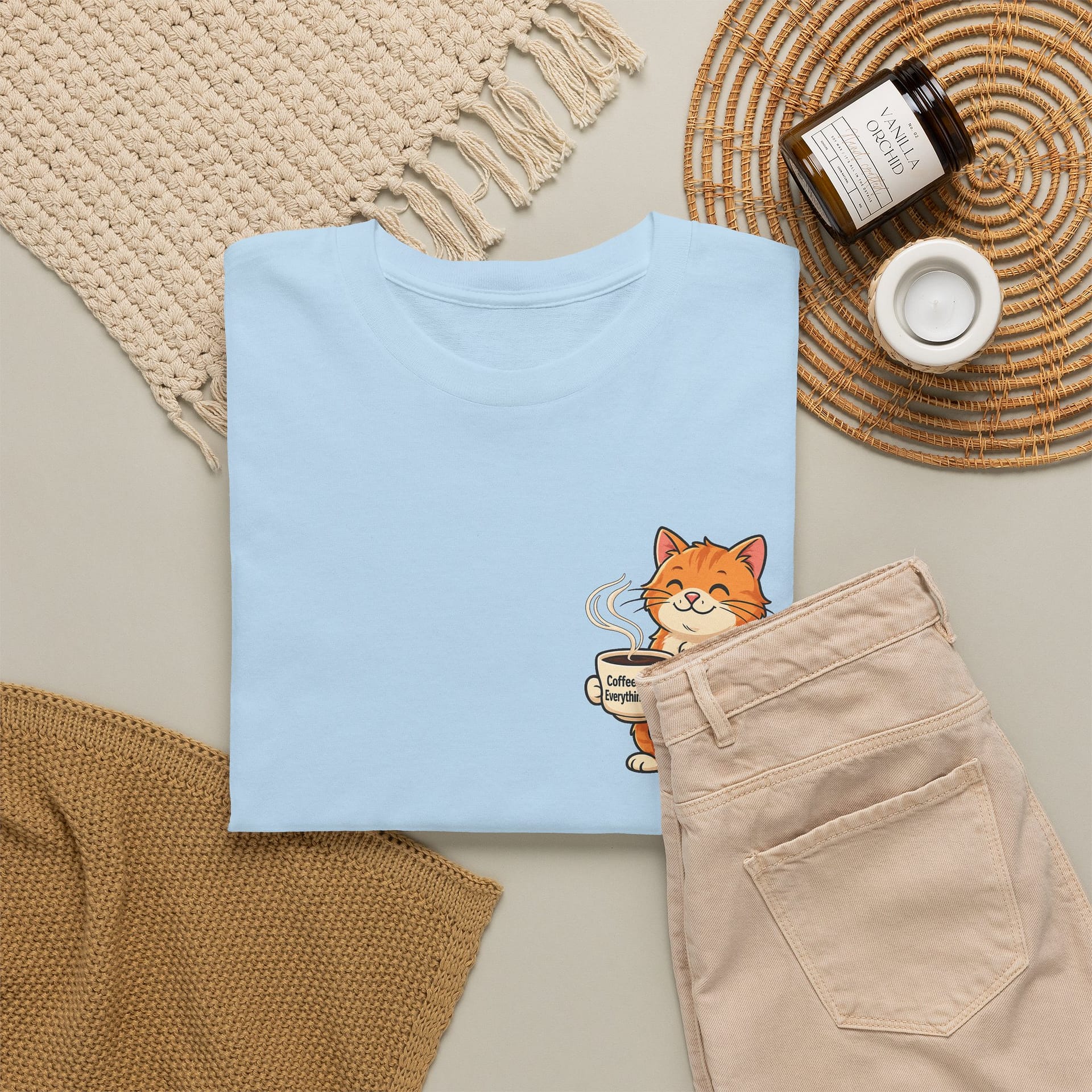 Cat with Coffee T‑Shirt — Cute Orange Kitty Holding Mug Graphic Tee - Image 16