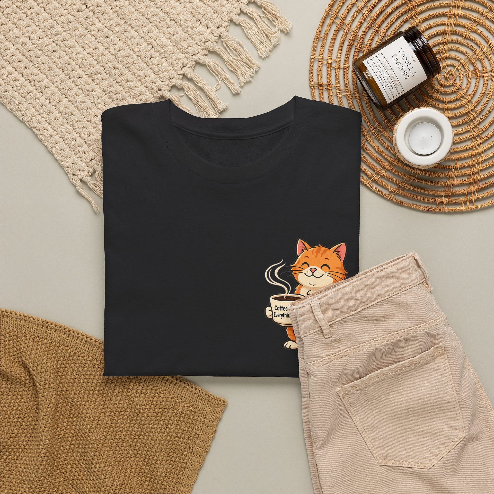 Cat with Coffee T‑Shirt — Cute Orange Kitty Holding Mug Graphic Tee - Image 8