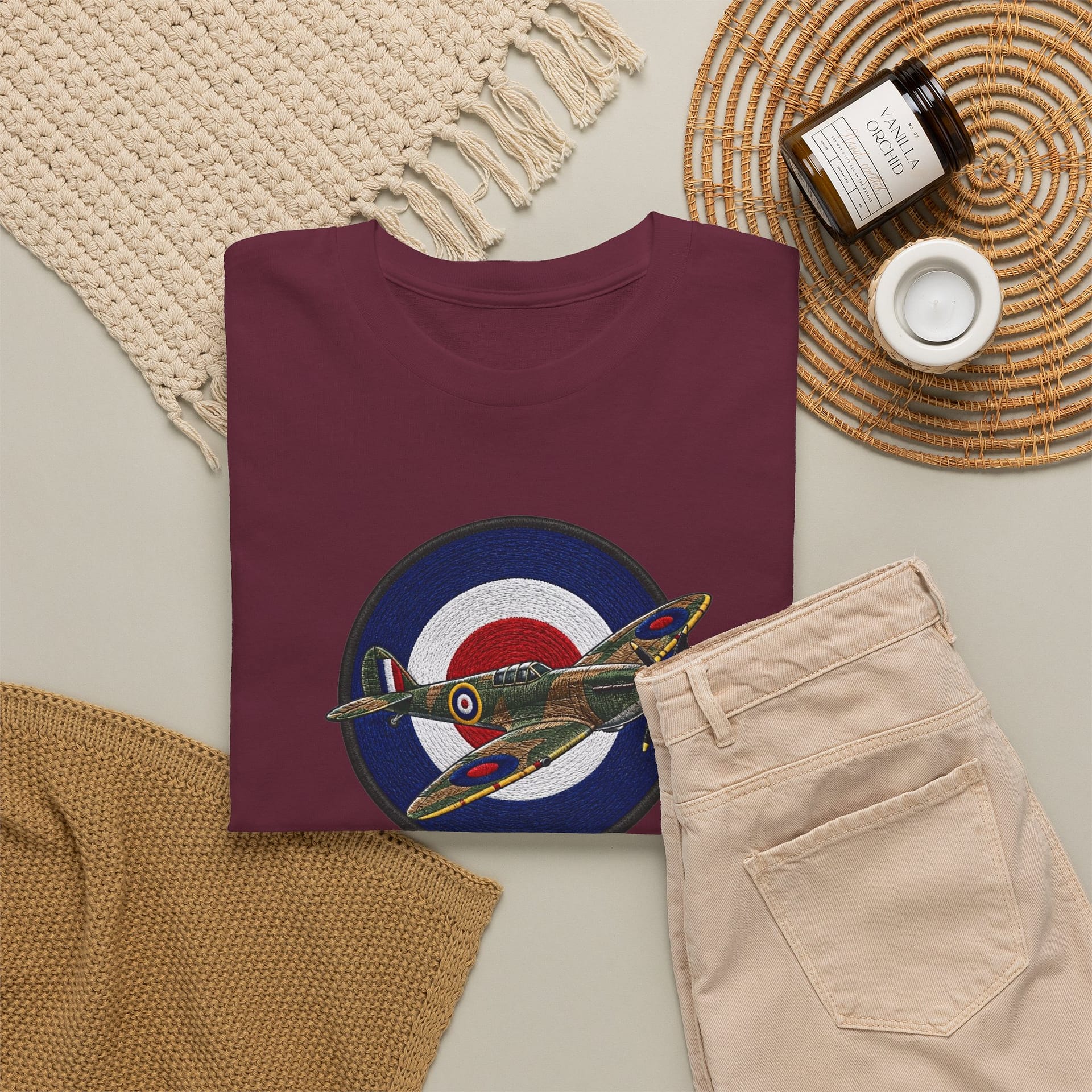 Spitfire Fighter Plane RAF Roundel T‑Shirt — Vintage WWII Aviation Tee - Image 16