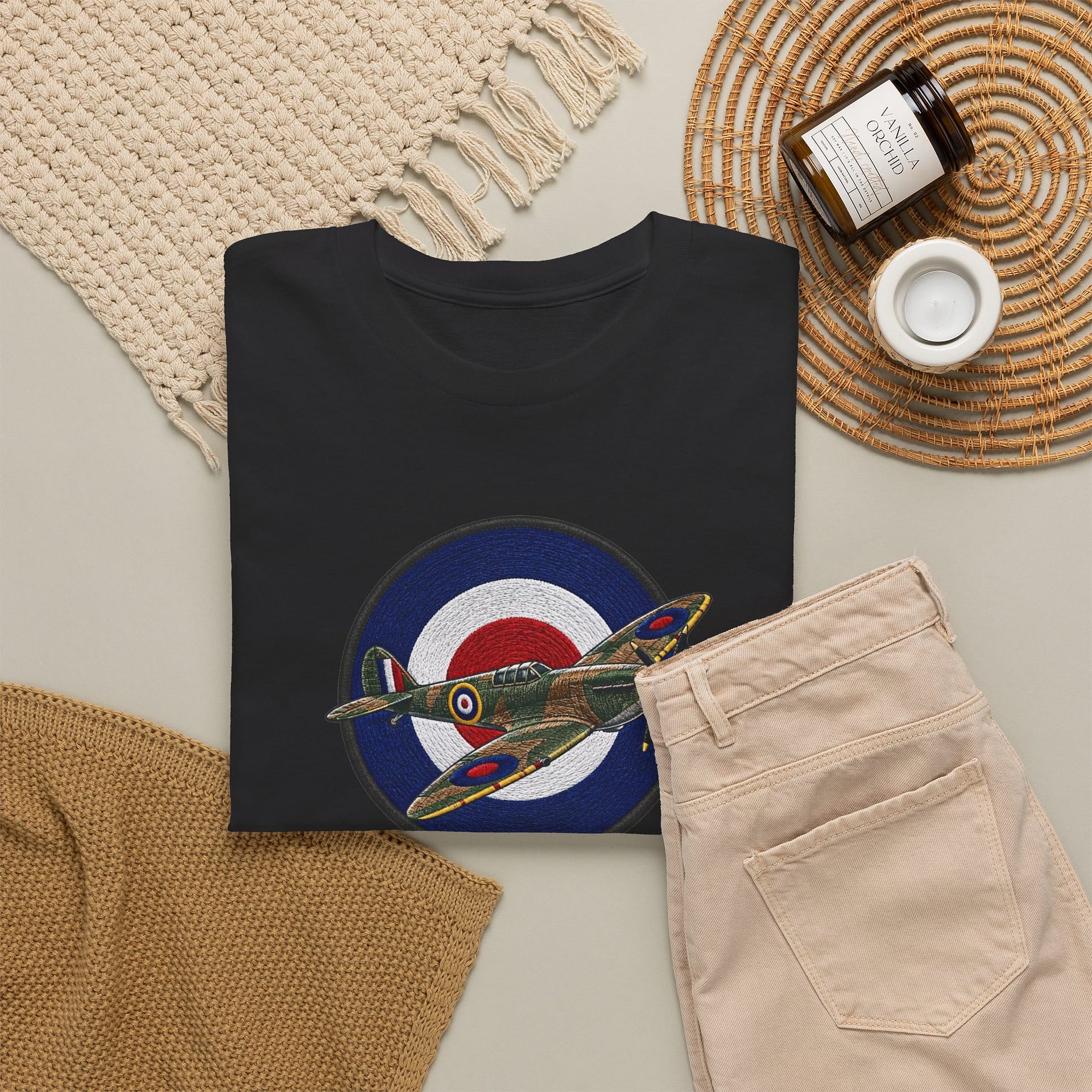 Spitfire Fighter Plane RAF Roundel T‑Shirt — Vintage WWII Aviation Tee - Image 8