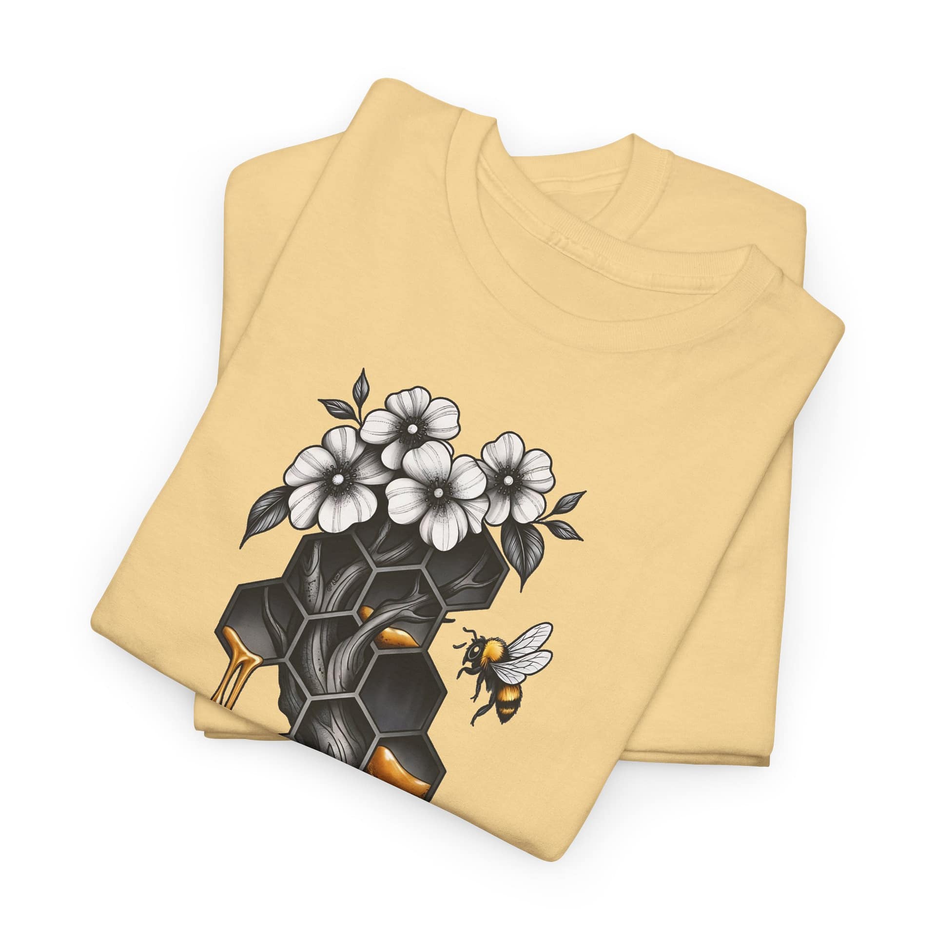 Honeycomb & Blossoms T-Shirt — Floral Bee Graphic Tee - Image 7