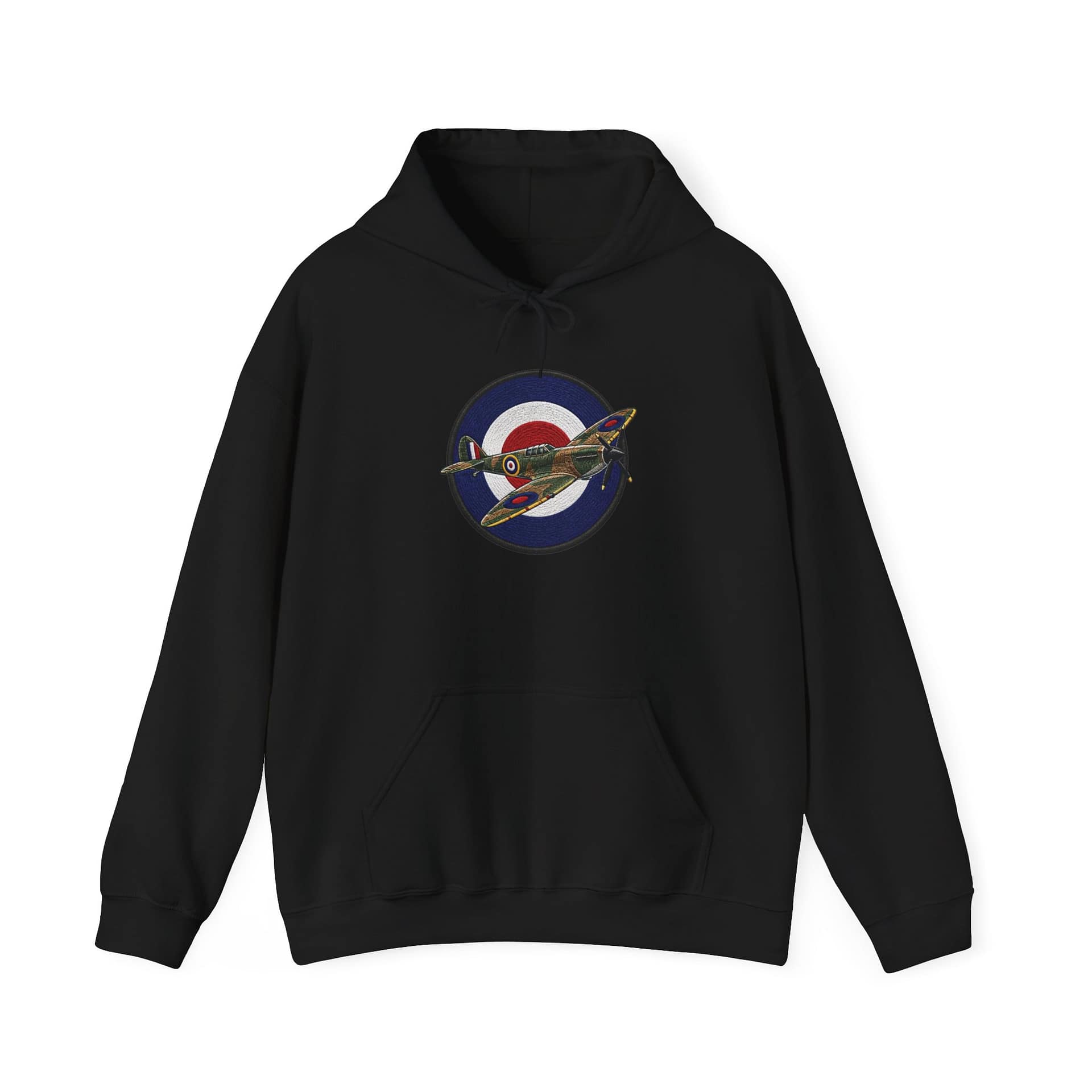 Spitfire Vintage RAF Roundel Hoodie flat lay showing retro aircraft design