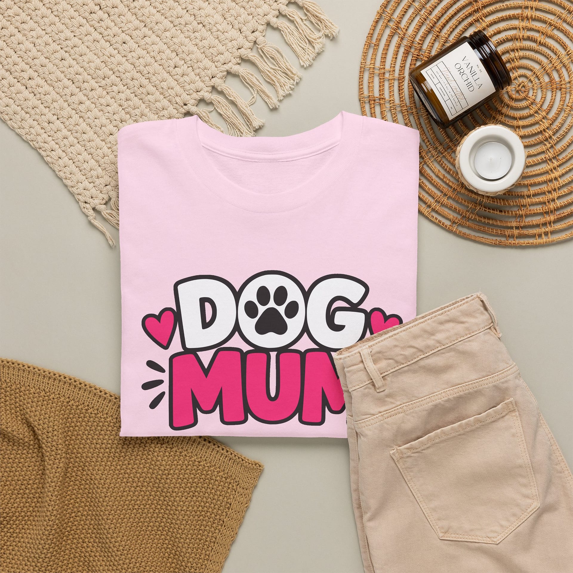 Dog Mum T‑Shirt — Cute Paw Print Dog Mom Tee (Pink Hearts) - Image 24
