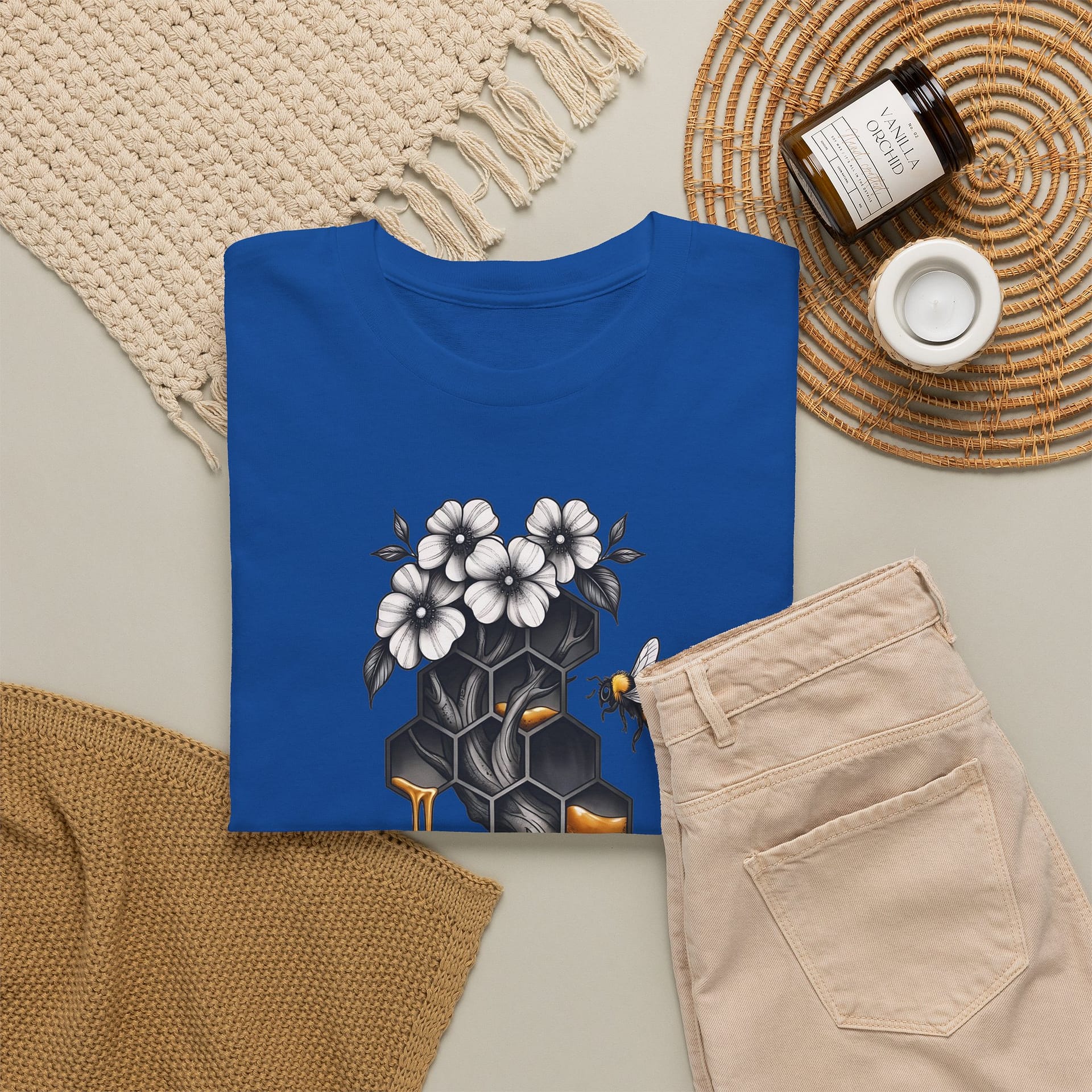 Honeycomb & Blossoms T-Shirt — Floral Bee Graphic Tee - Image 20