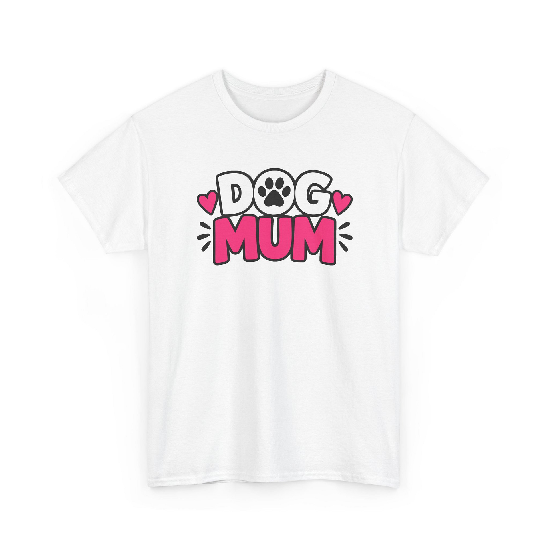 Dog Mum T‑Shirt — Cute Paw Print Dog Mom Tee (Pink Hearts)
