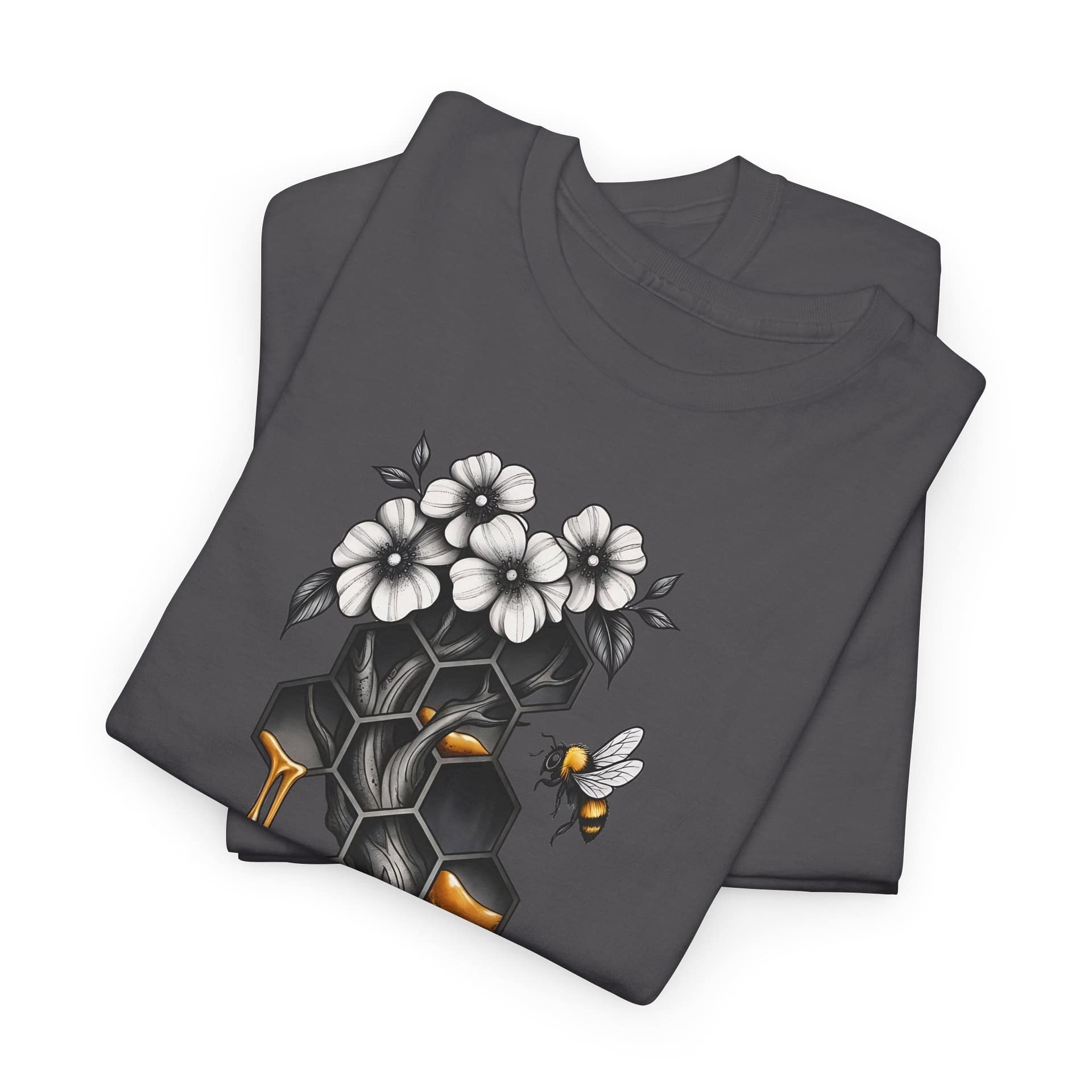 Honeycomb & Blossoms T-Shirt — Floral Bee Graphic Tee - Image 15