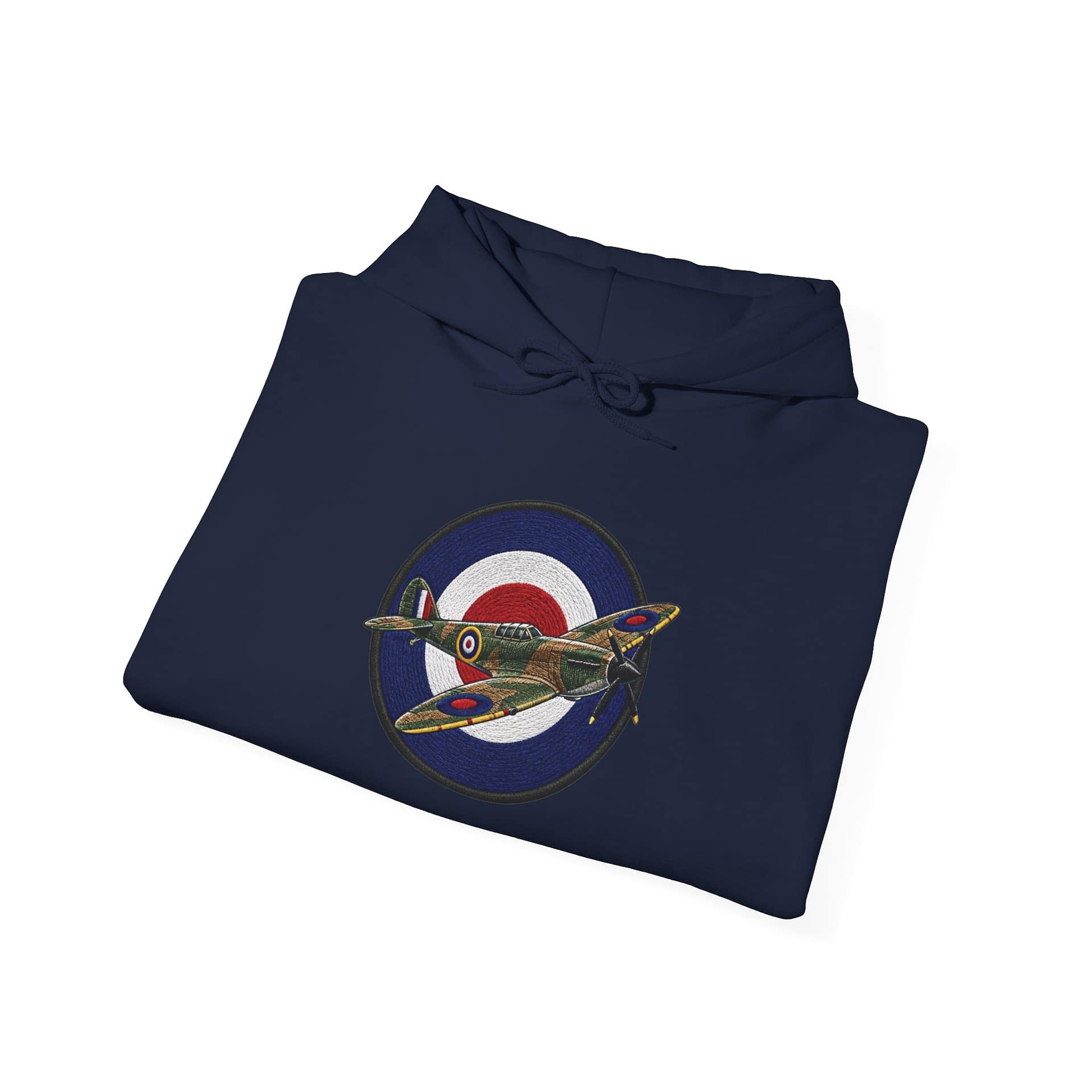 Spitfire Vintage RAF Roundel Hoodie flat lay showing retro aircraft design