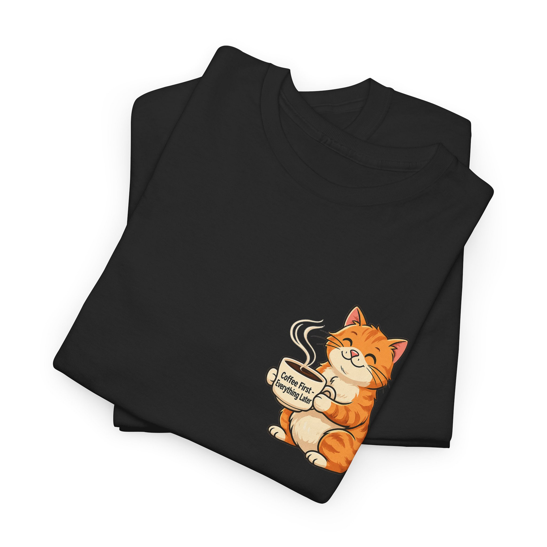 Cat with Coffee T‑Shirt — Cute Orange Kitty Holding Mug Graphic Tee - Image 7