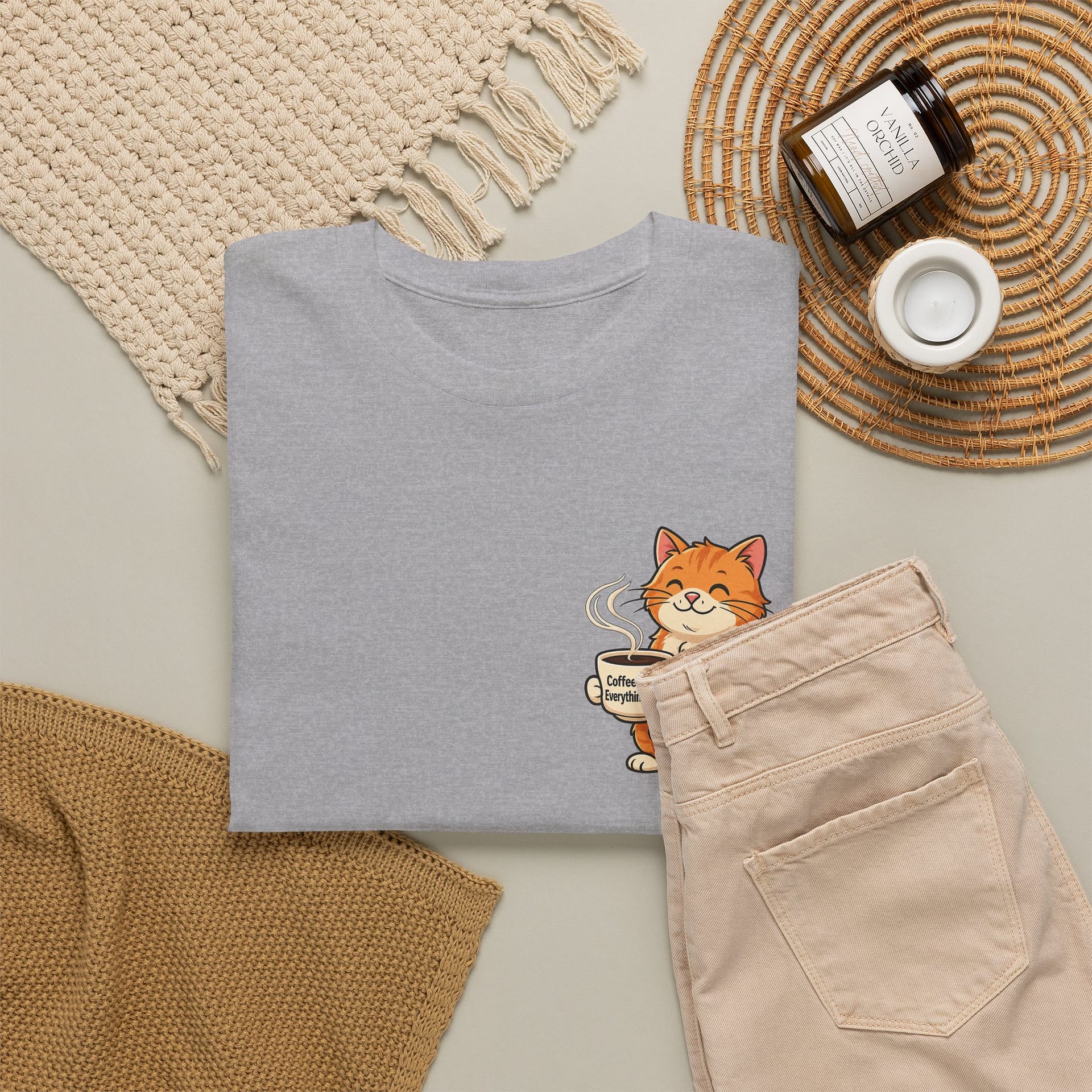 Cat with Coffee T‑Shirt — Cute Orange Kitty Holding Mug Graphic Tee - Image 12