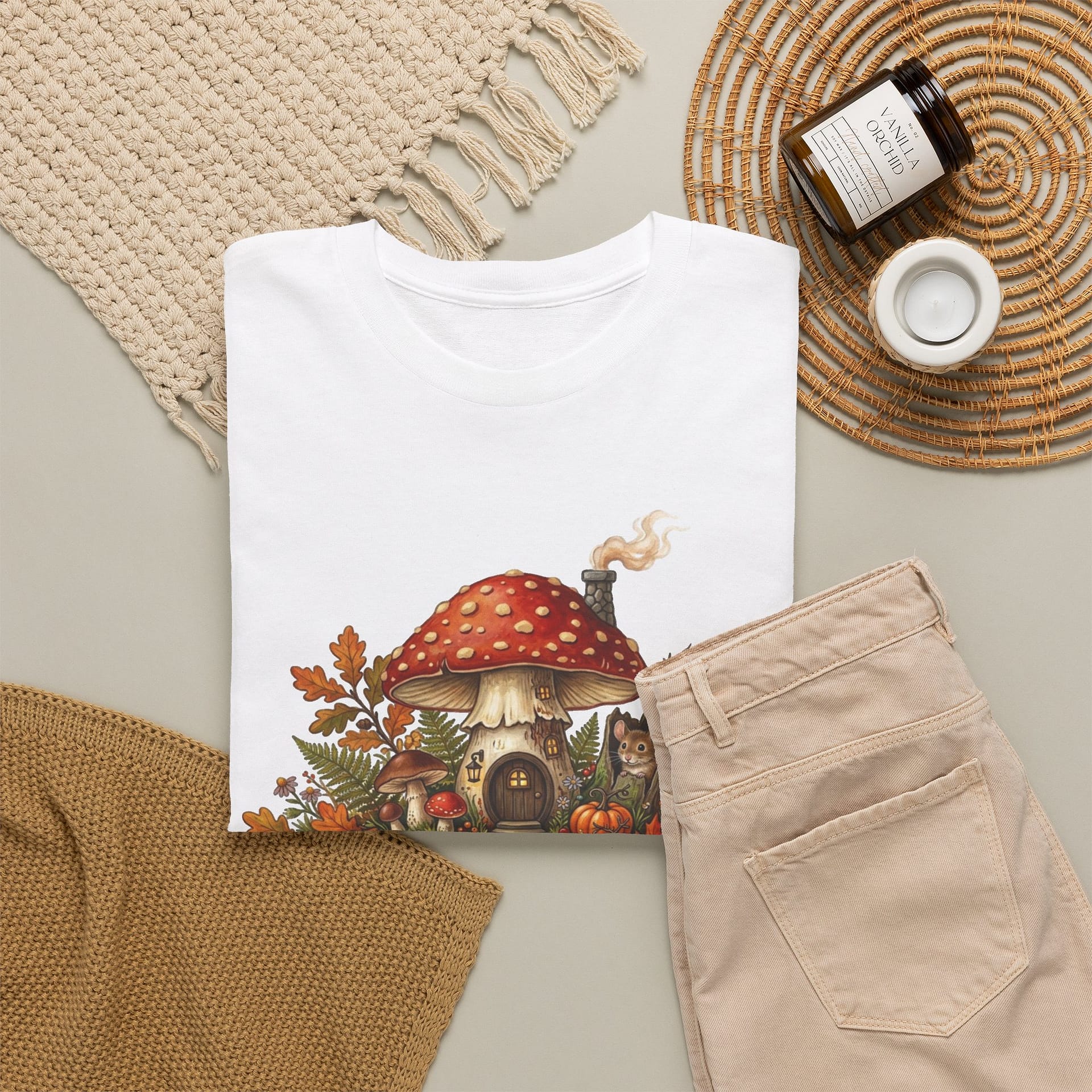 Mushroom Fairy House Tee — Autumn Woodland Cottage T‑Shirt - Image 4