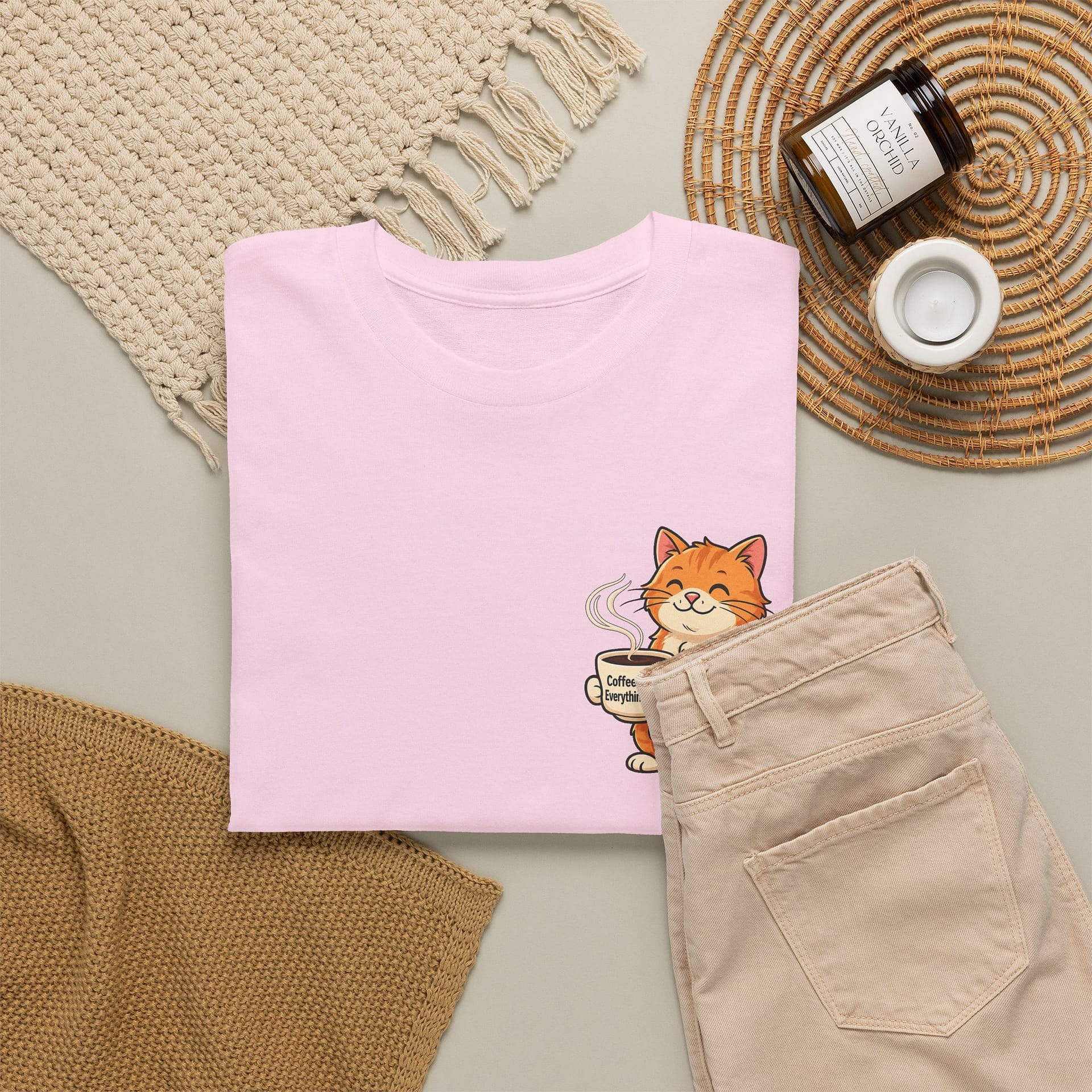 Cat with Coffee T‑Shirt — Cute Orange Kitty Holding Mug Graphic Tee - Image 20