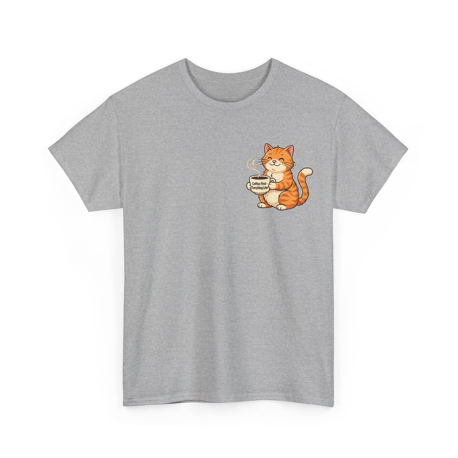 Cat with Coffee T‑Shirt — Cute Orange Kitty Holding Mug Graphic Tee - Image 9