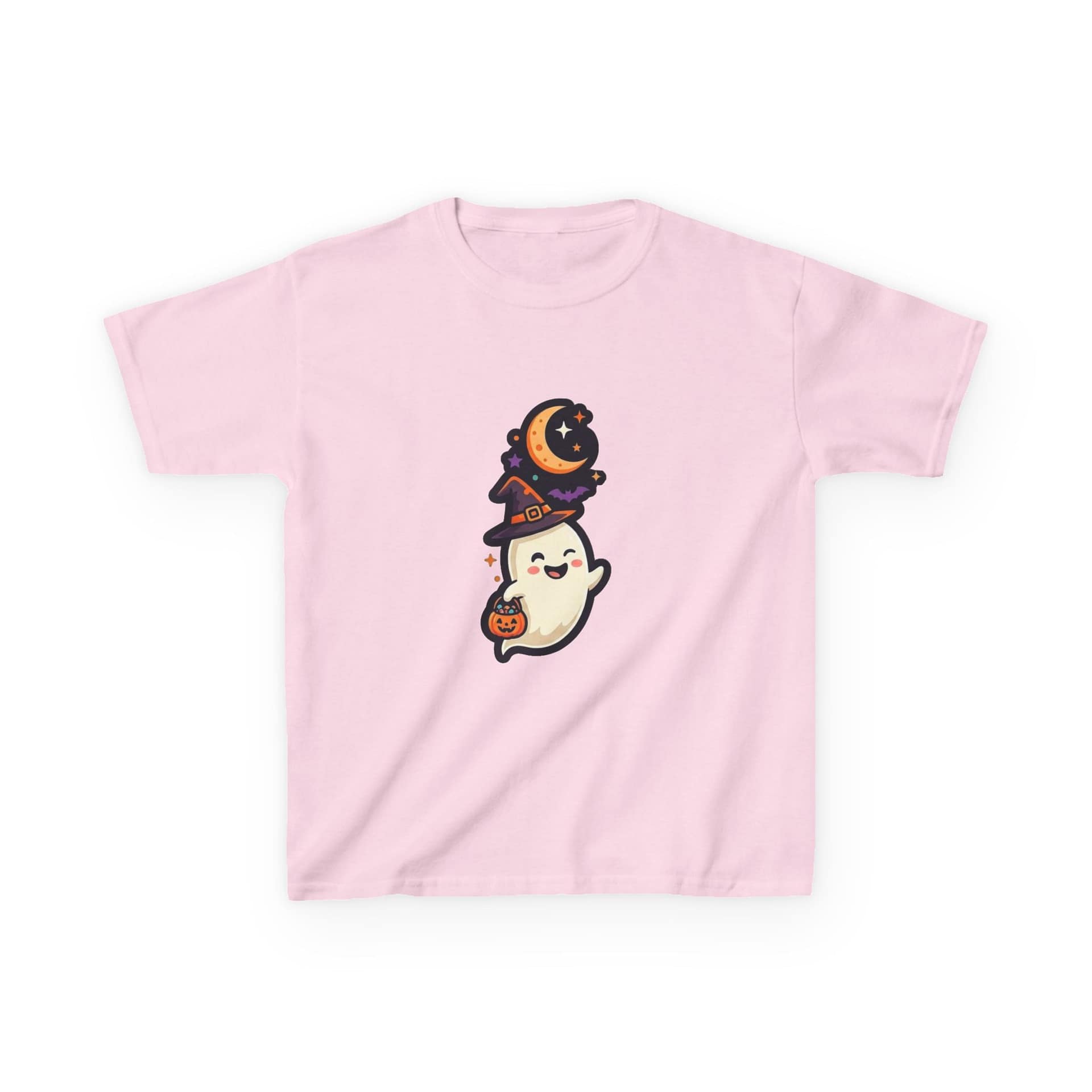 Kids Tee — Cute Halloween Ghost with Witch Hat & Pumpkin Trick-or-Treat Shirt - Image 24