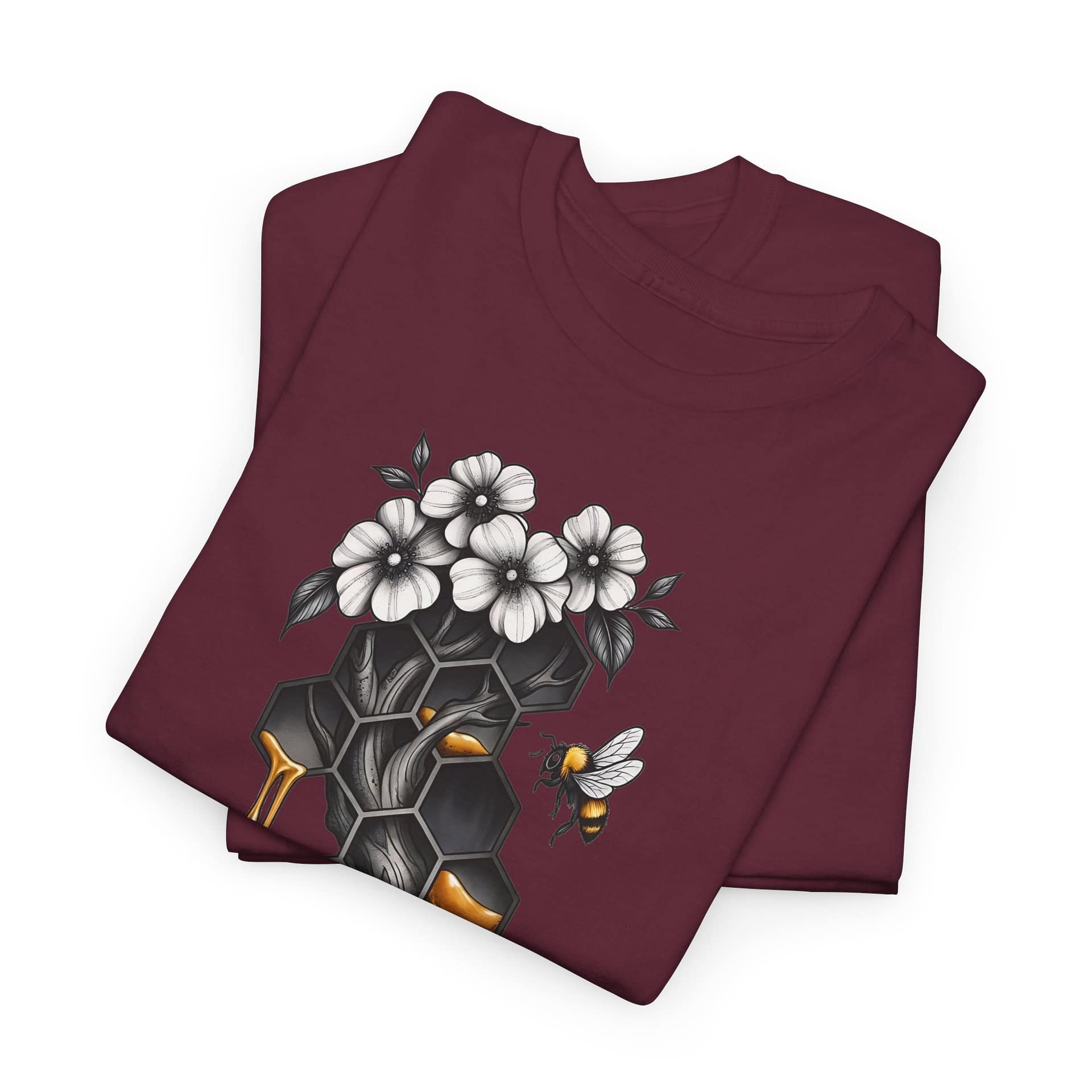 Honeycomb & Blossoms T-Shirt — Floral Bee Graphic Tee - Image 11