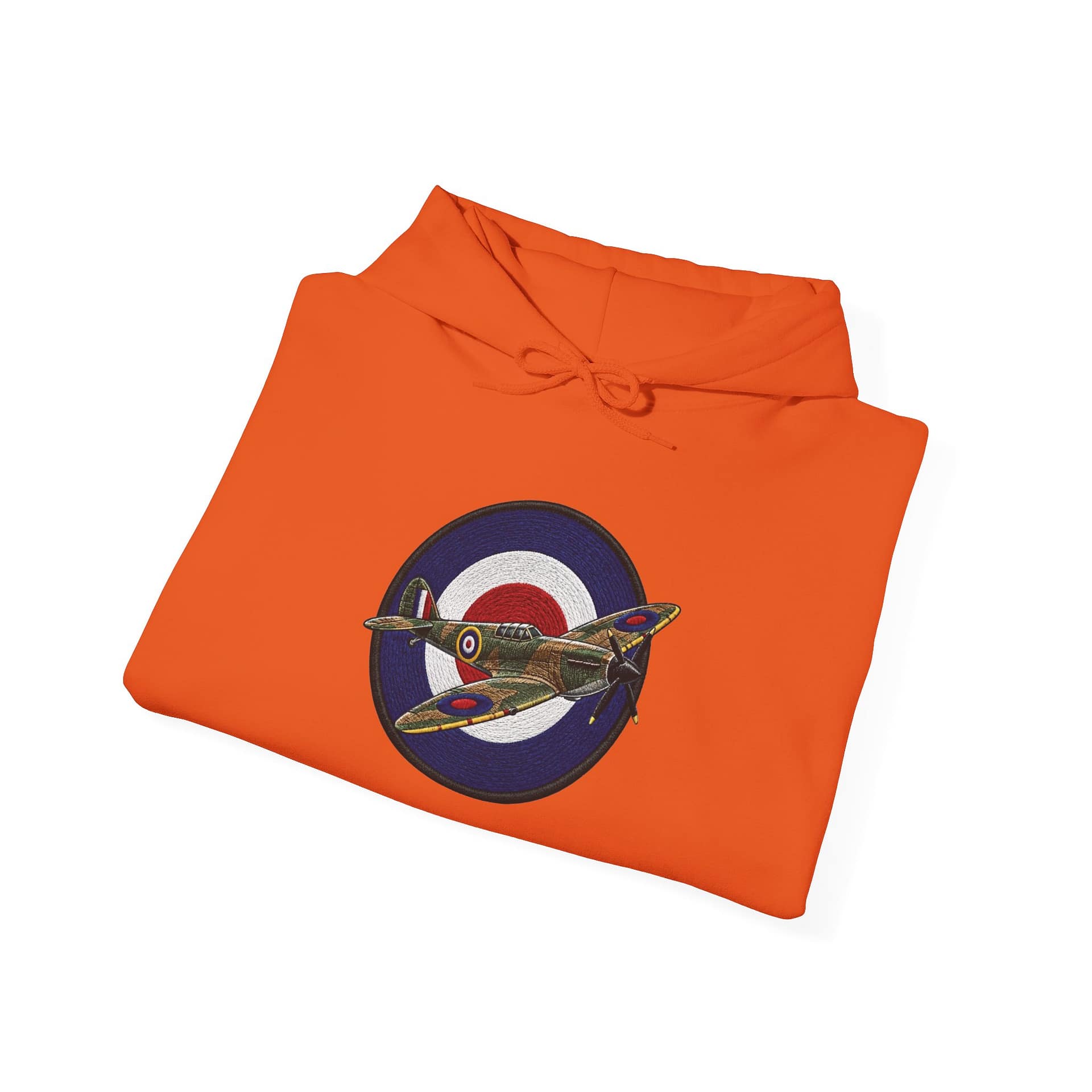 Spitfire Vintage RAF Roundel Hoodie flat lay showing retro aircraft design
