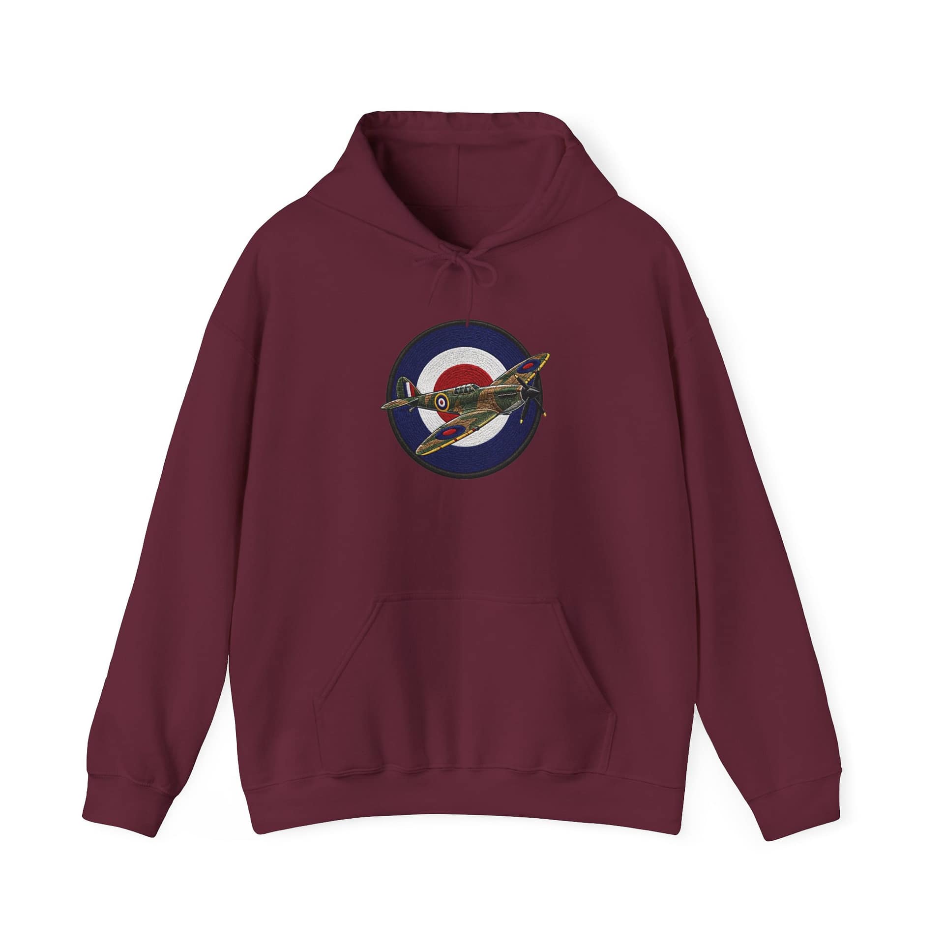 Spitfire Vintage RAF Roundel Hoodie flat lay showing retro aircraft design