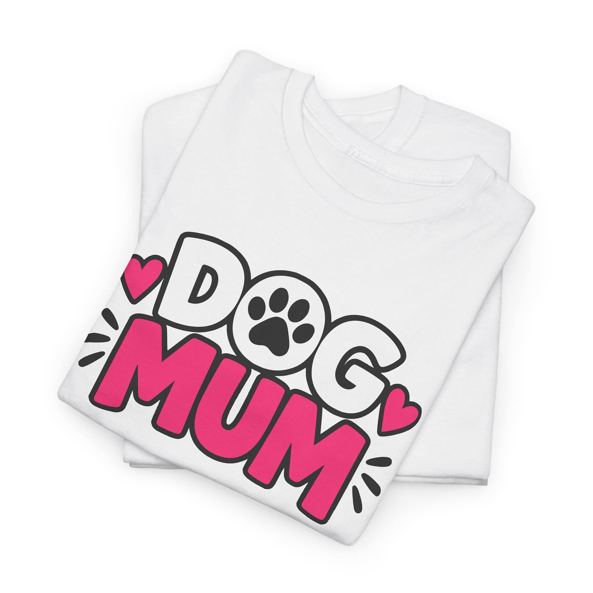 Dog Mum T‑Shirt — Cute Paw Print Dog Mom Tee (Pink Hearts) - Image 3
