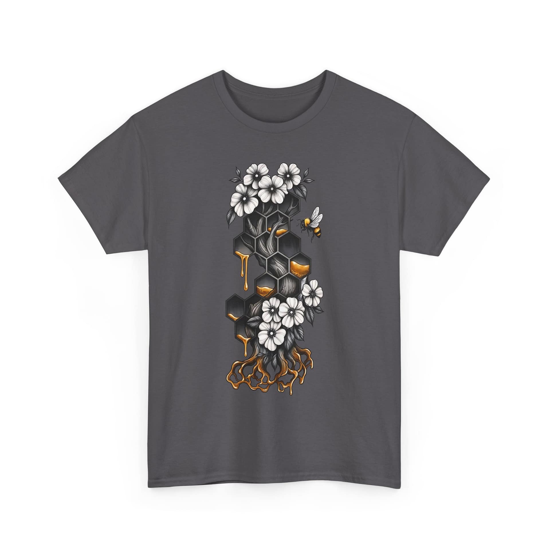 Honeycomb & Blossoms T-Shirt — Floral Bee Graphic Tee - Image 13