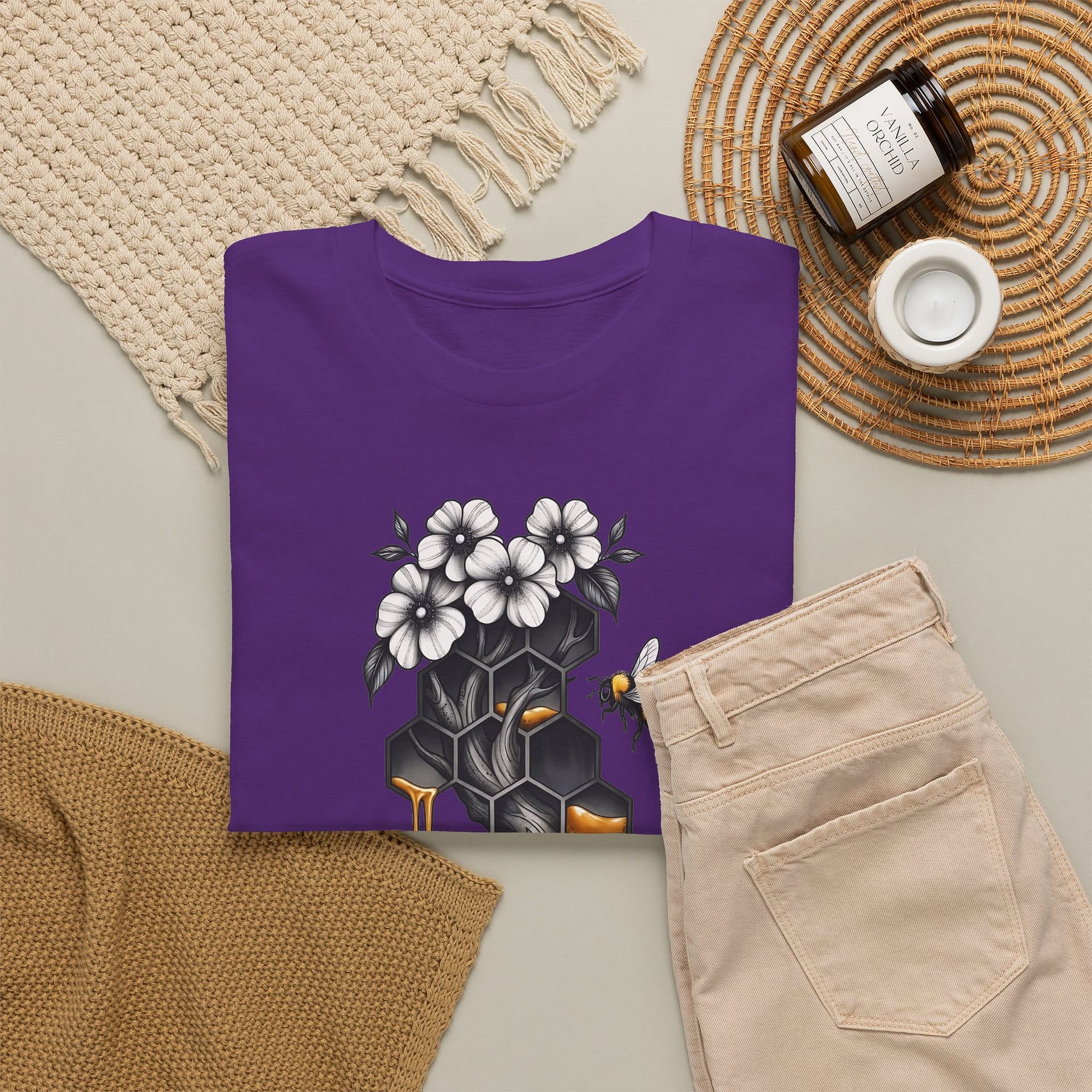 Honeycomb & Blossoms T-Shirt — Floral Bee Graphic Tee - Image 24