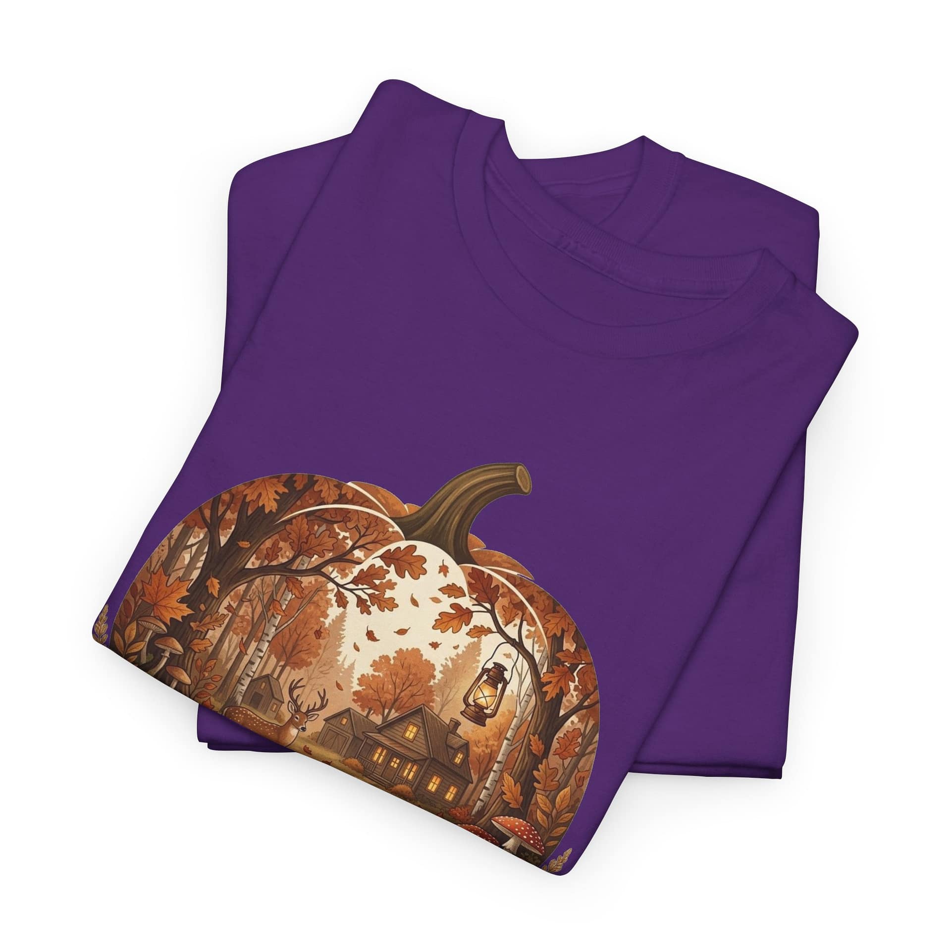 Flat lay of Autumn Pumpkin Scene T‑Shirt showing warm seasonal pumpkin design