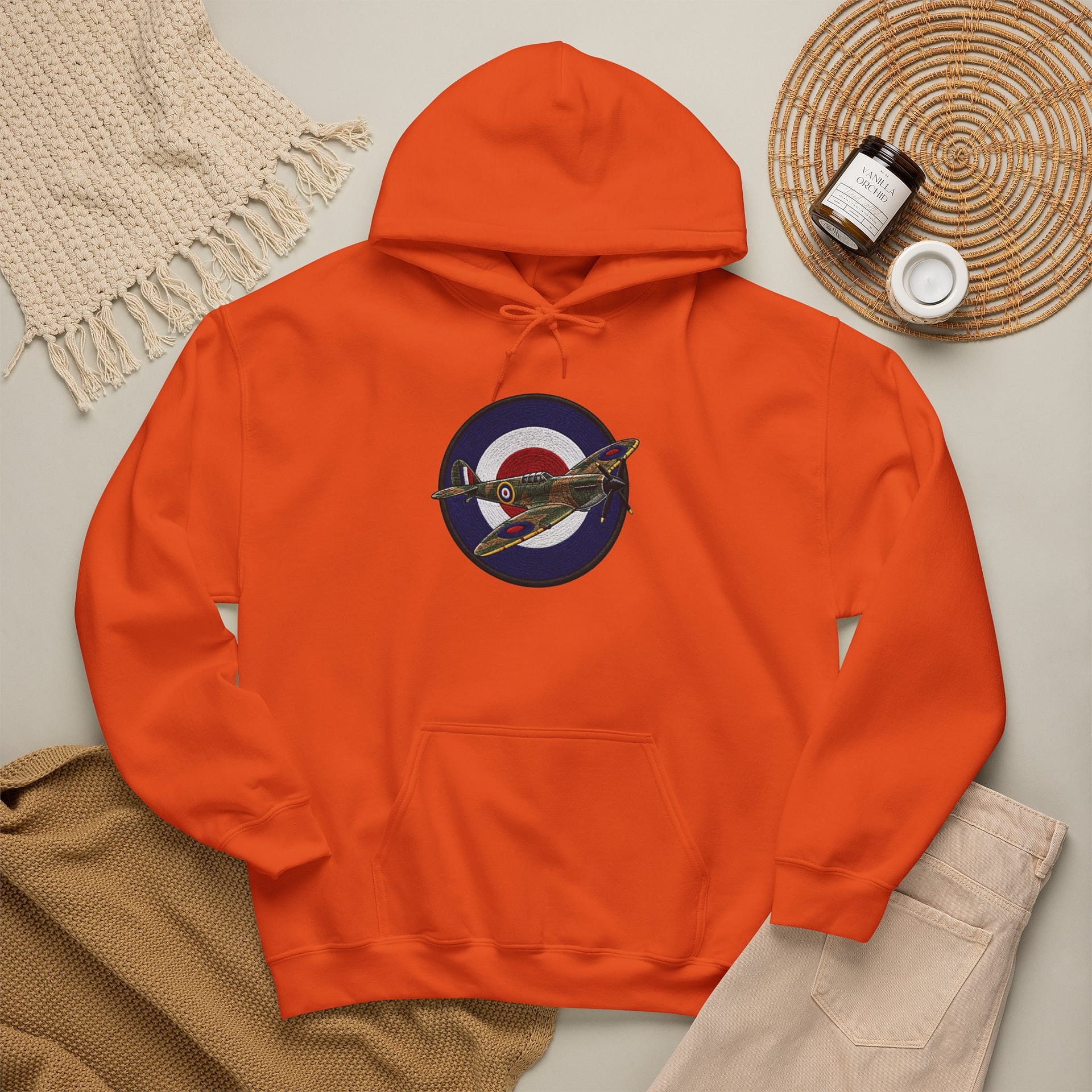 Spitfire Vintage RAF Roundel Hoodie with retro WWII fighter pilot artwork