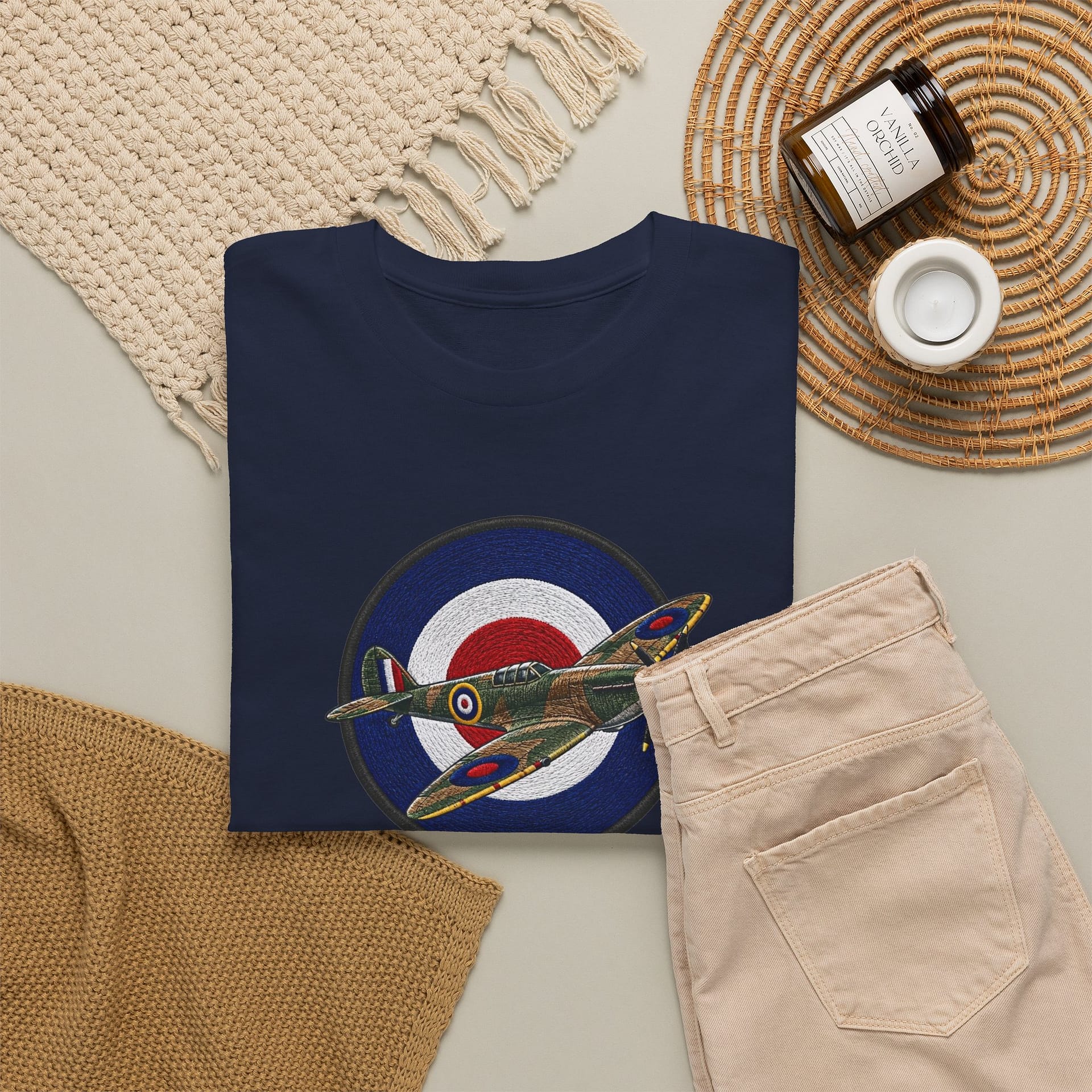 Spitfire Fighter Plane RAF Roundel T‑Shirt — Vintage WWII Aviation Tee - Image 24