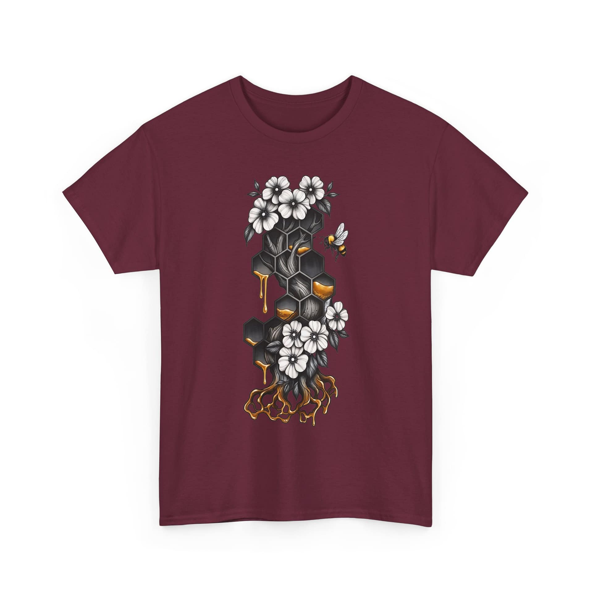 Honeycomb & Blossoms T-Shirt — Floral Bee Graphic Tee - Image 9