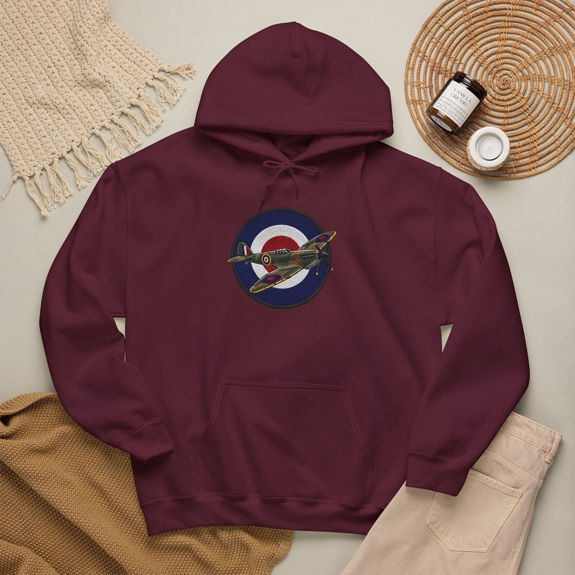 Spitfire Vintage RAF Roundel Hoodie with retro WWII fighter pilot artwork