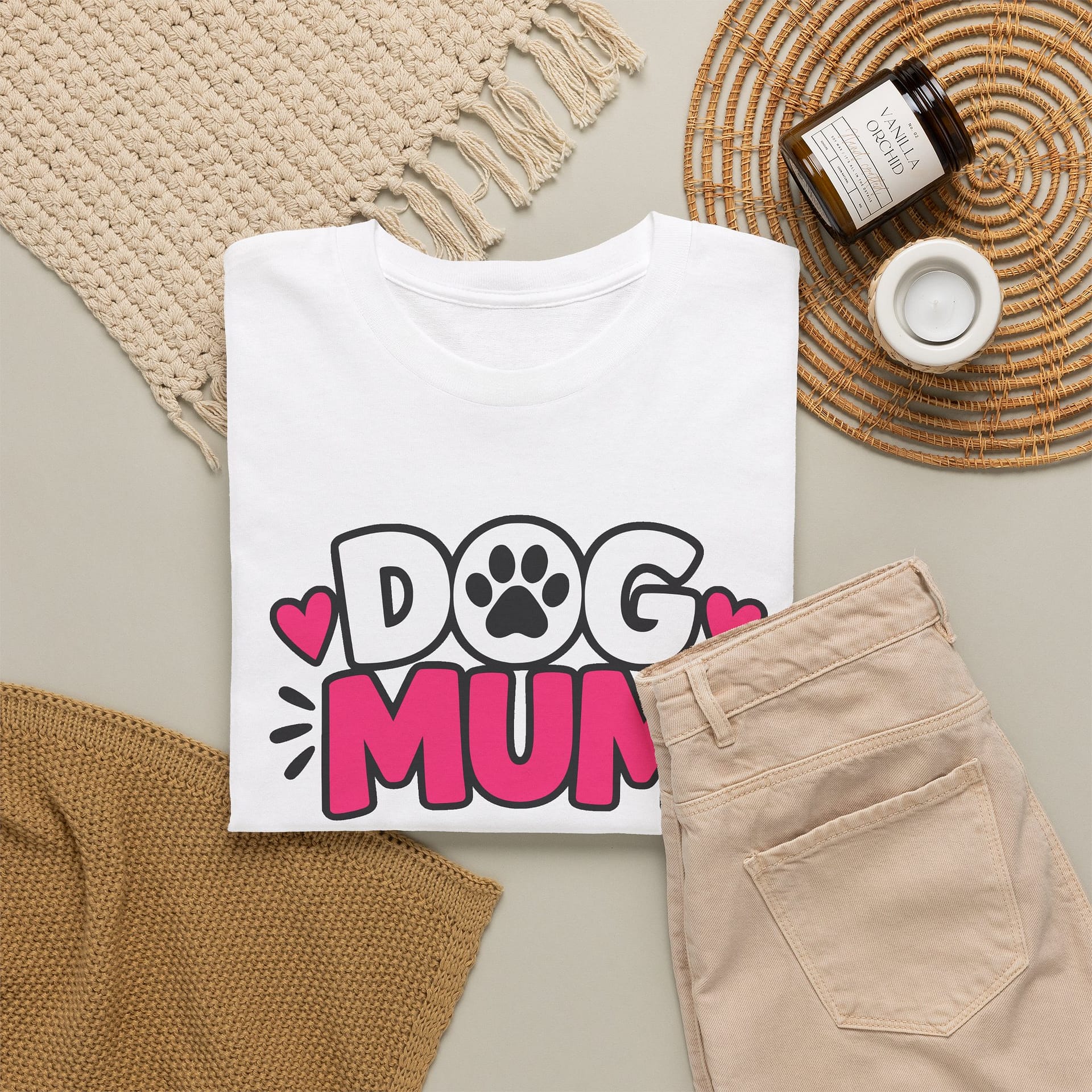 Dog Mum T‑Shirt — Cute Paw Print Dog Mom Tee (Pink Hearts) - Image 4