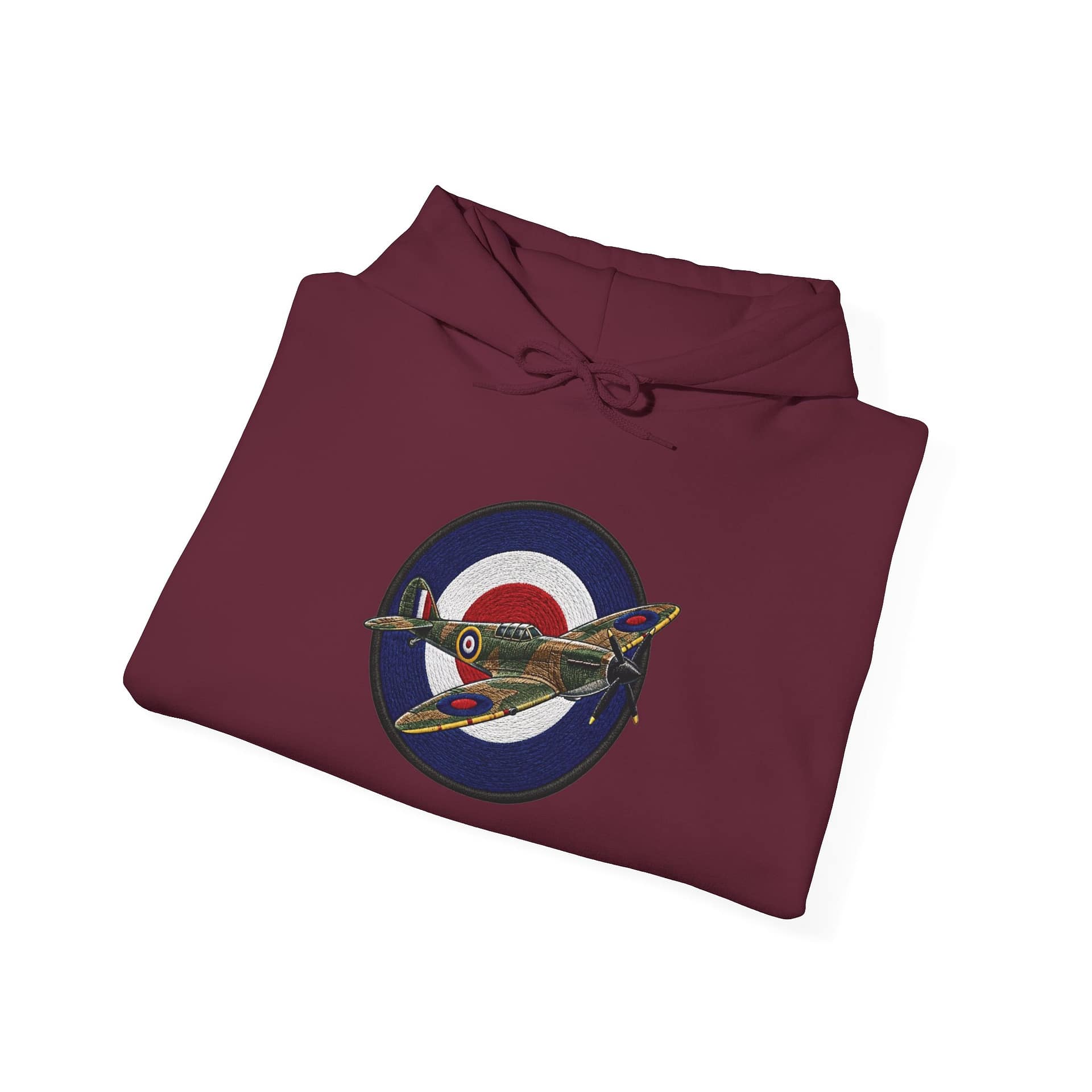 Spitfire Vintage RAF Roundel Hoodie flat lay showing retro aircraft design
