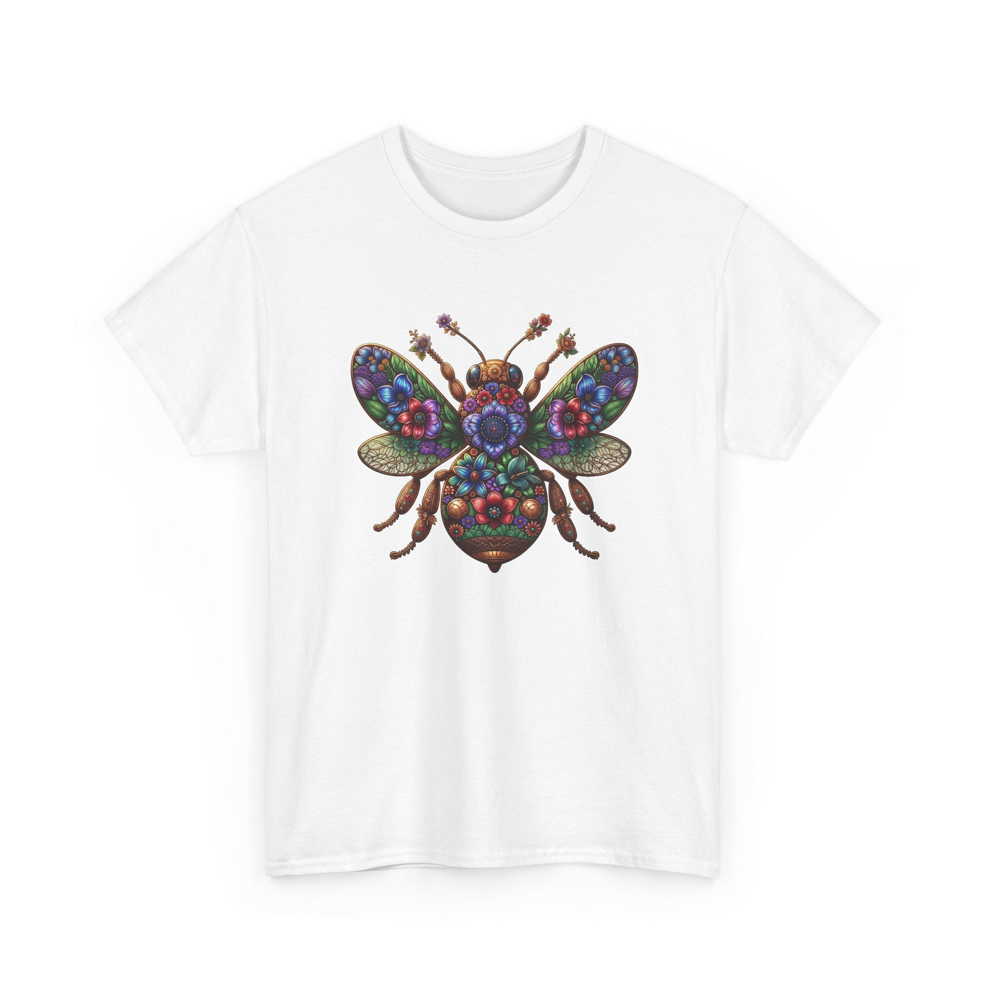 Bee Mosaic Graphic Tee — Colourful Floral Insect Art T-Shirt