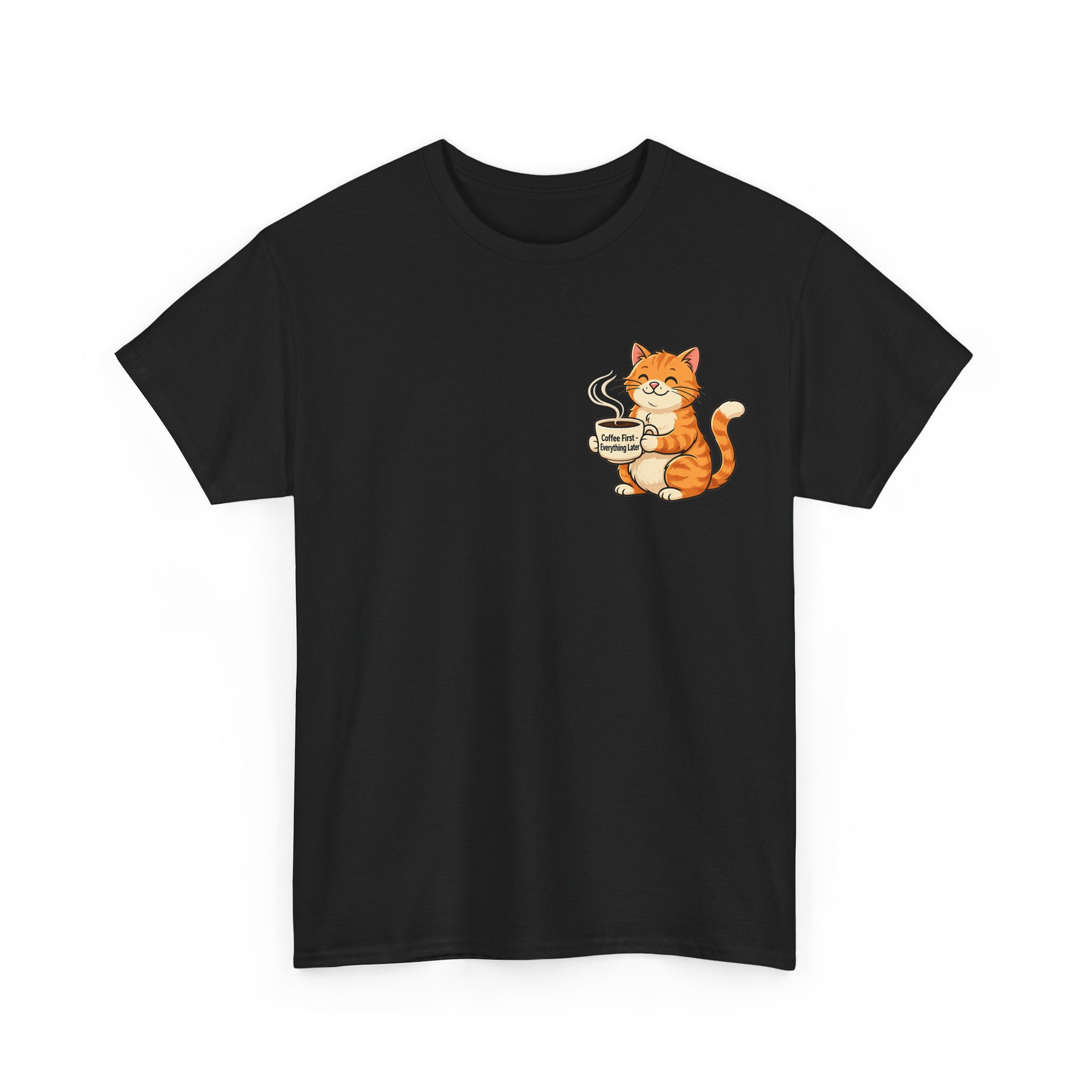 Cat with Coffee T‑Shirt — Cute Orange Kitty Holding Mug Graphic Tee - Image 5