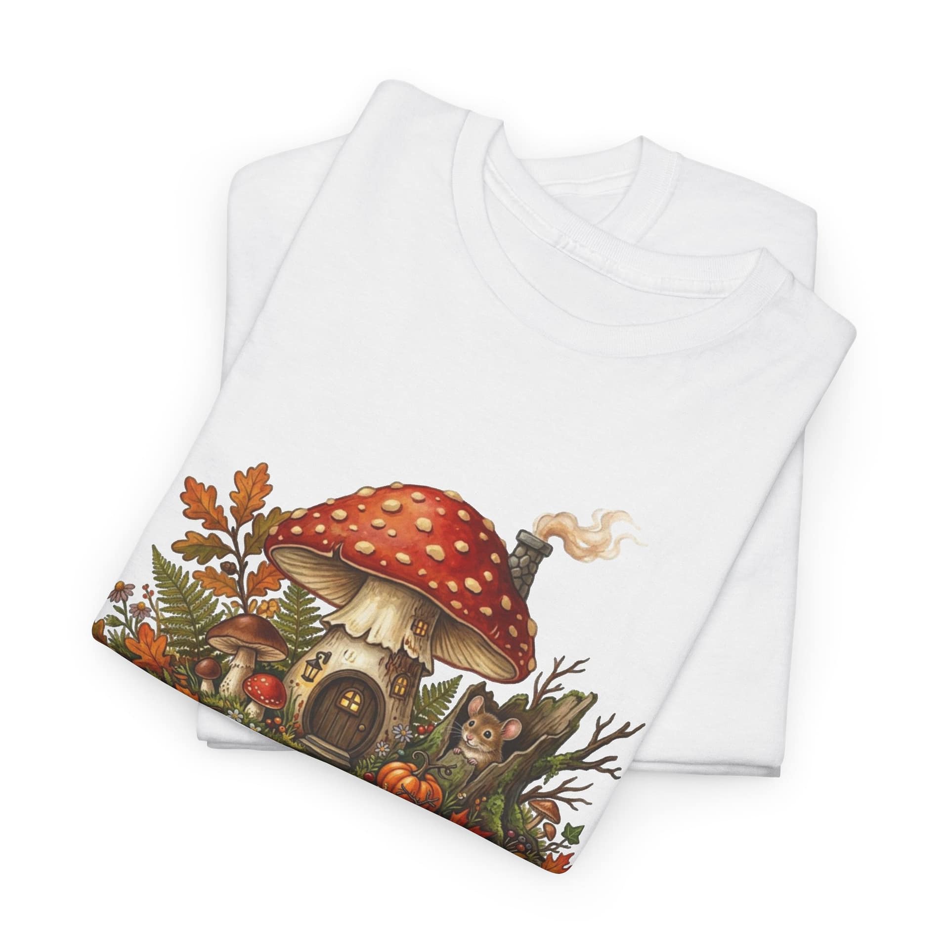 Mushroom Fairy House Tee — Autumn Woodland Cottage T‑Shirt - Image 3