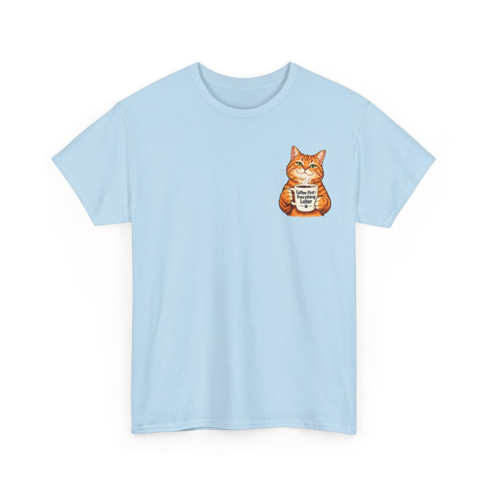 Cat With Coffee T-Shirt — Cute Orange Cat Holding 'But First Coffee' Mug - Image 22