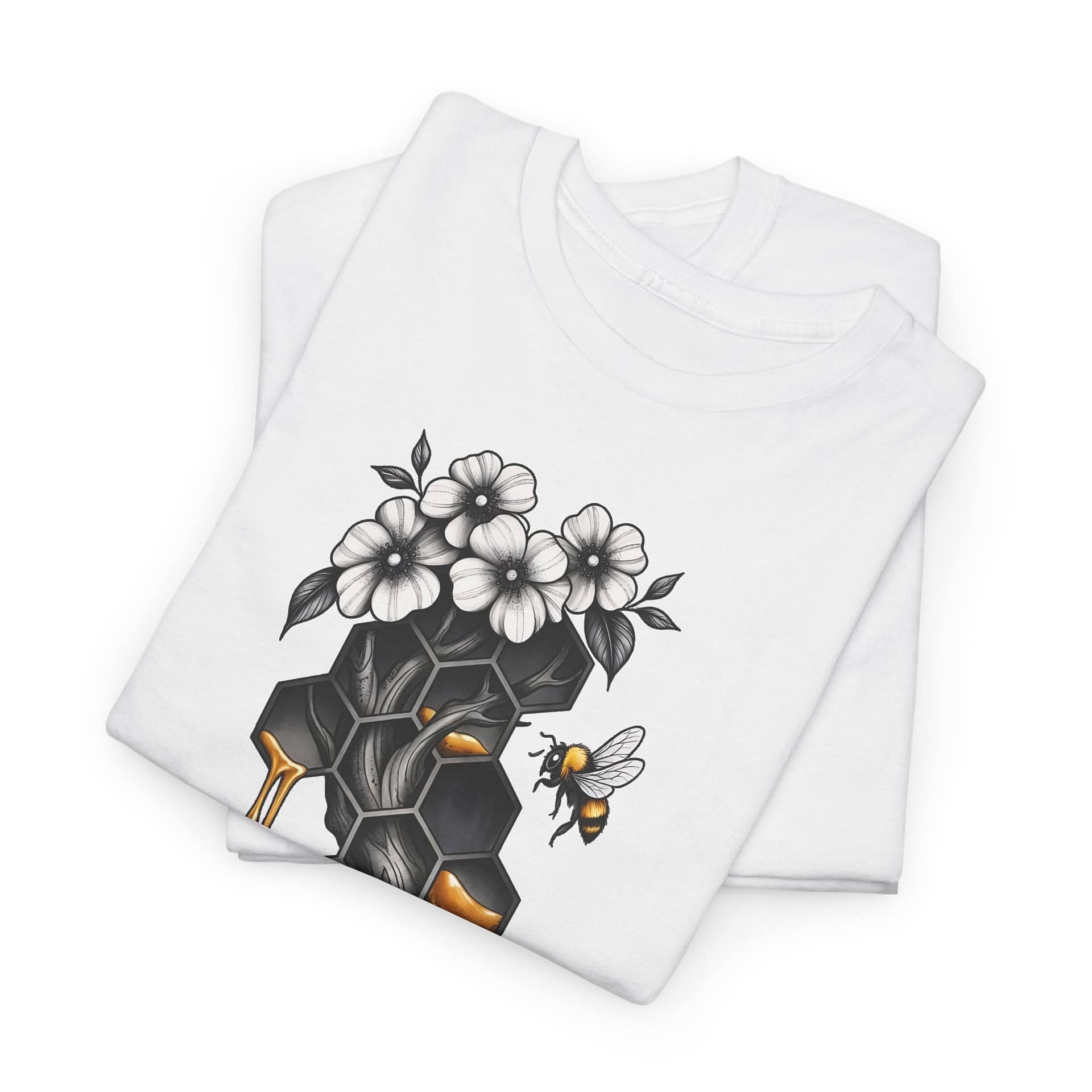 Honeycomb & Blossoms T-Shirt — Floral Bee Graphic Tee - Image 3