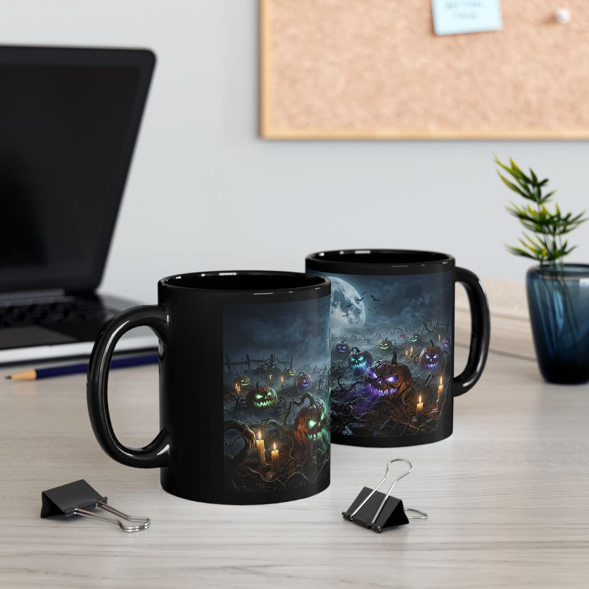 Halloween haunted pumpkin graveyard coffee mug
