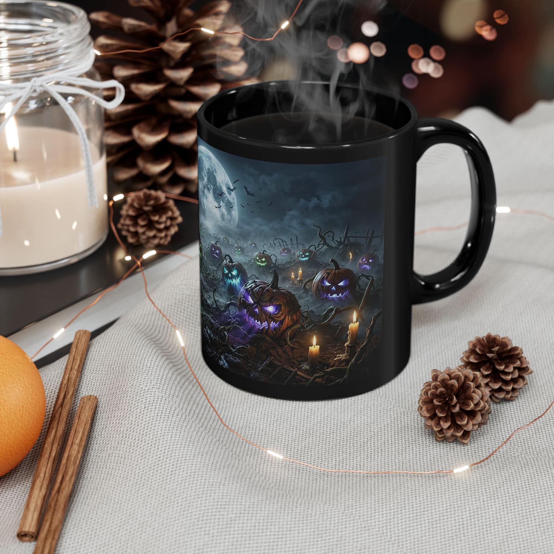 Halloween haunted pumpkin graveyard coffee mug