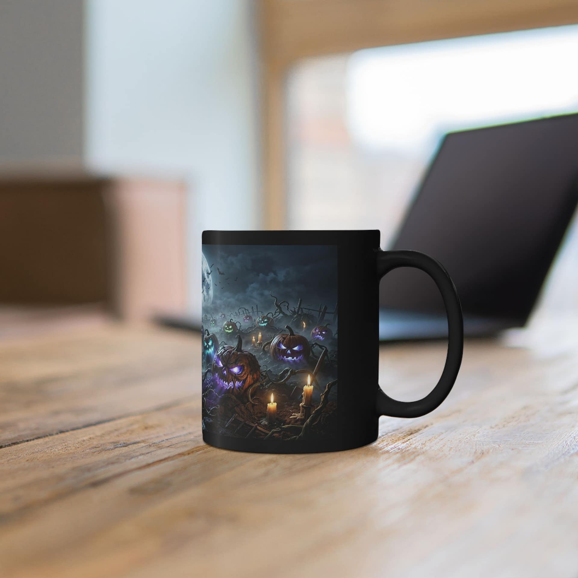 Halloween haunted pumpkin graveyard coffee mug